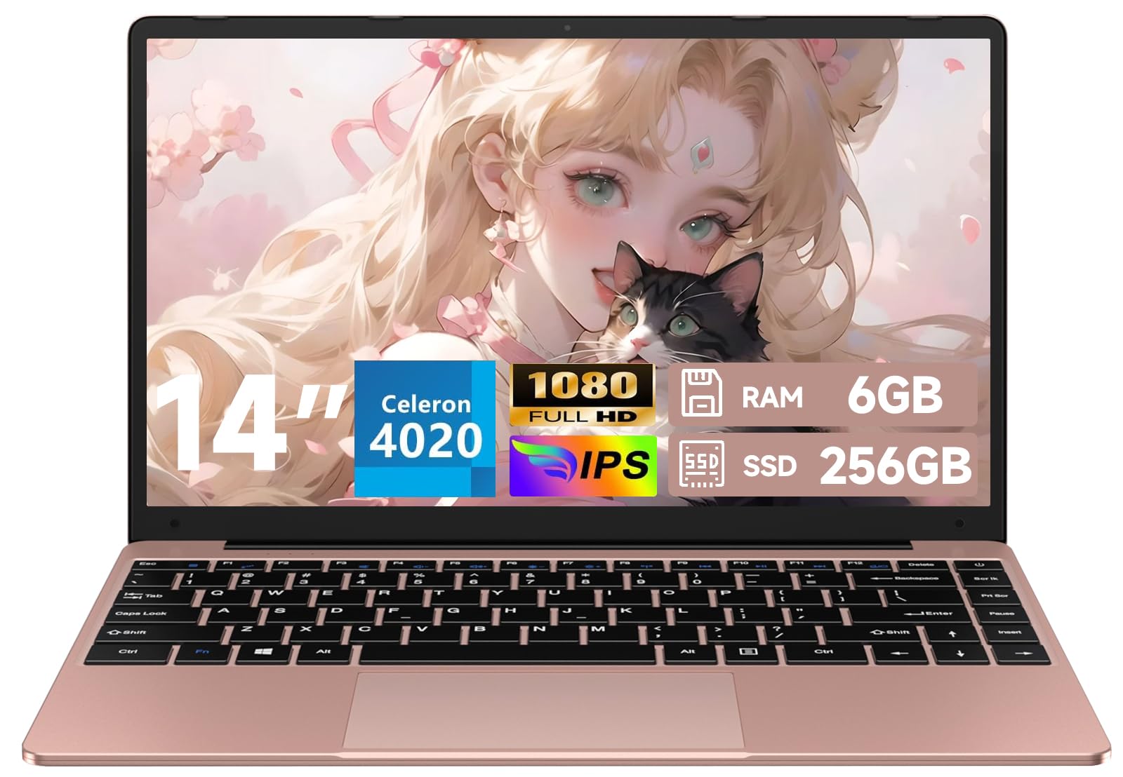 PC Portatile 14 Pollici Notebook Win 11 Computer 256GB 1080P- Oro rosa | 2.4G+5G Supporta La Scheda SSD La Scheda TF Estesa, Wireless Bluetooth Mouse Wifi, Italiana Tastiera