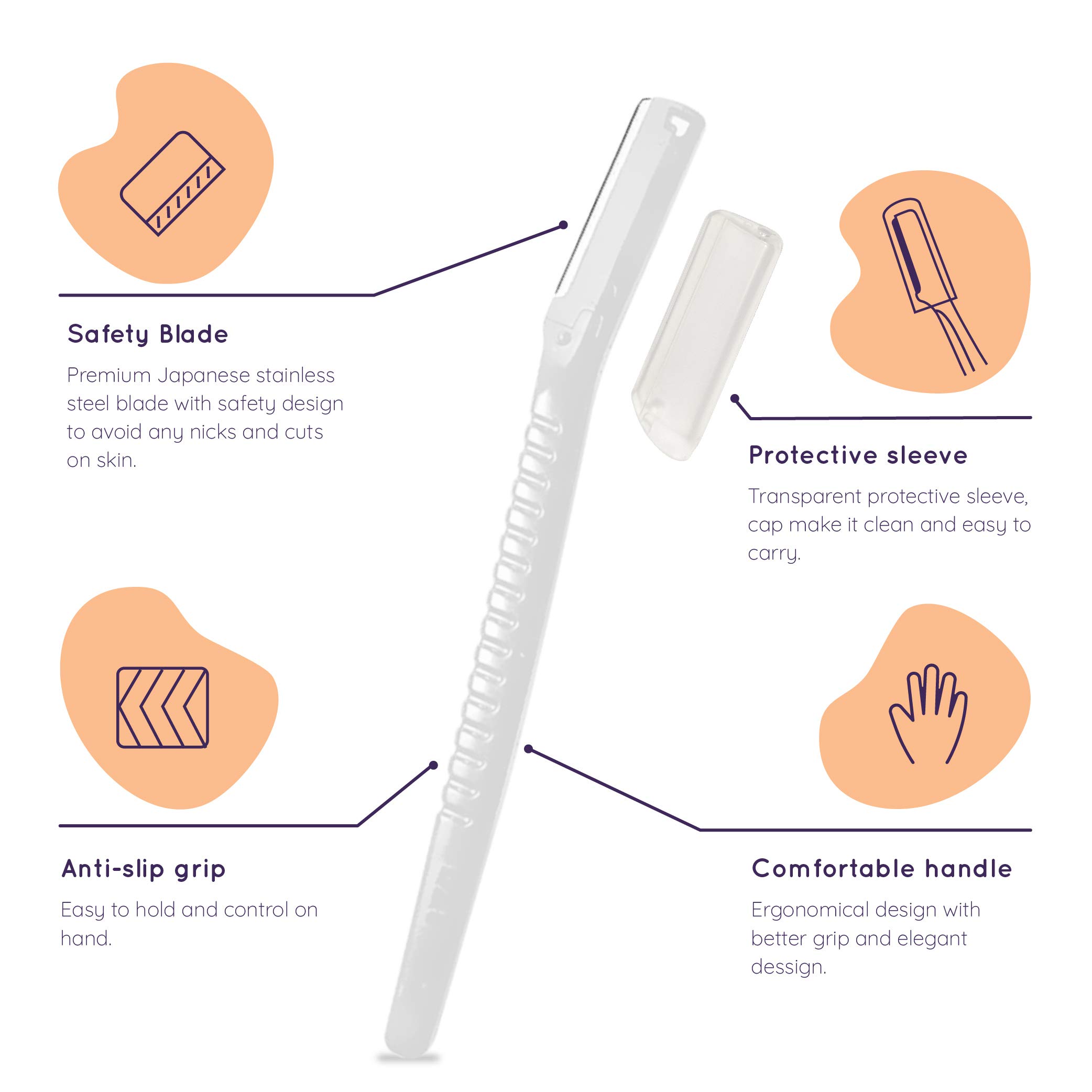 Sanfe Glide Reusable Face & Eyebrow Razor For Women | For Safe & Pain Free Facial Hair Removal - 3 pcs | Razor for Face, Eyebrows, Upper Lips, Chin, Side Locks, Forehead | For Soft Hair 3