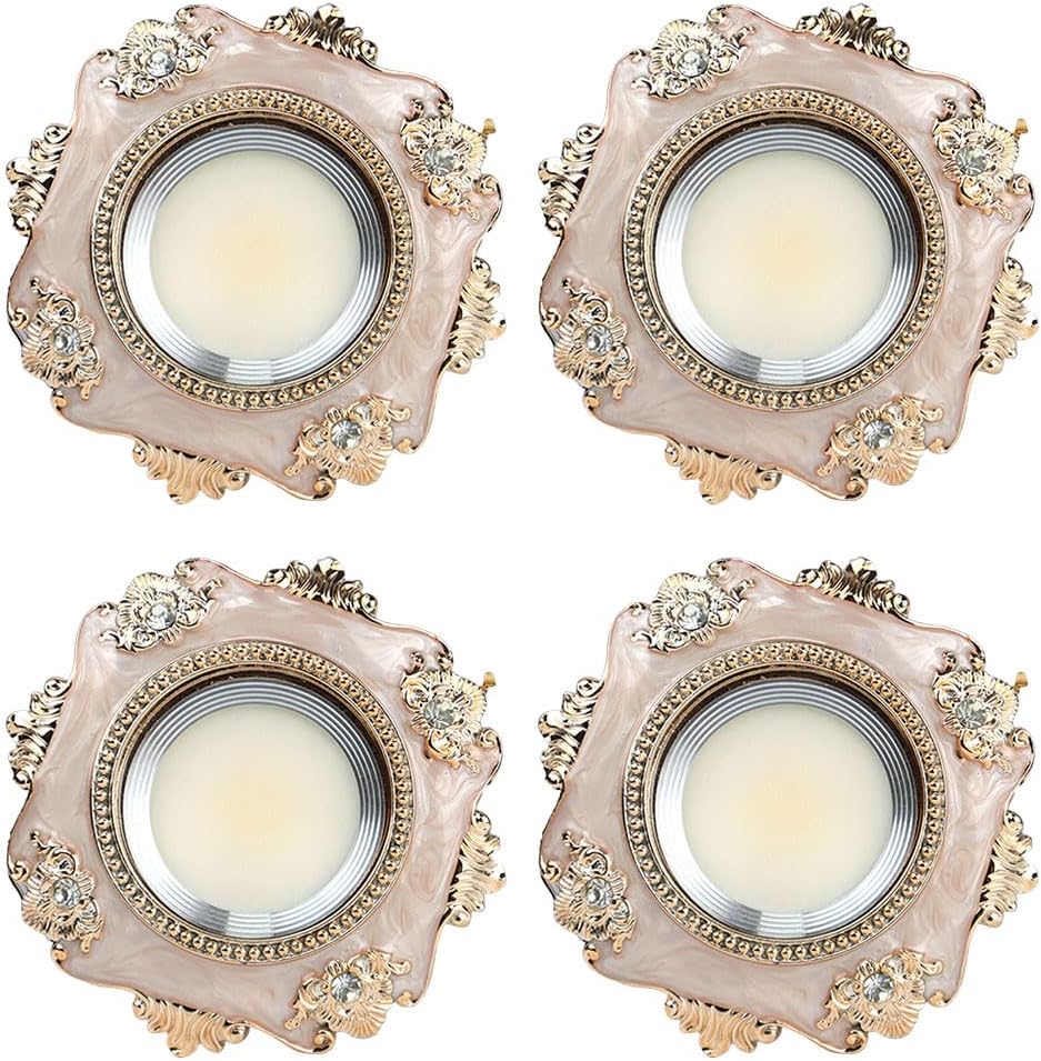 4 Packs Retro Square LED Ceiling Light Fixtures - Dimmable 3CCT Recessed Downlight with Baffle Trim, Champagne Finish for Girls' Room Lighting (3W/5W/7W/12W)