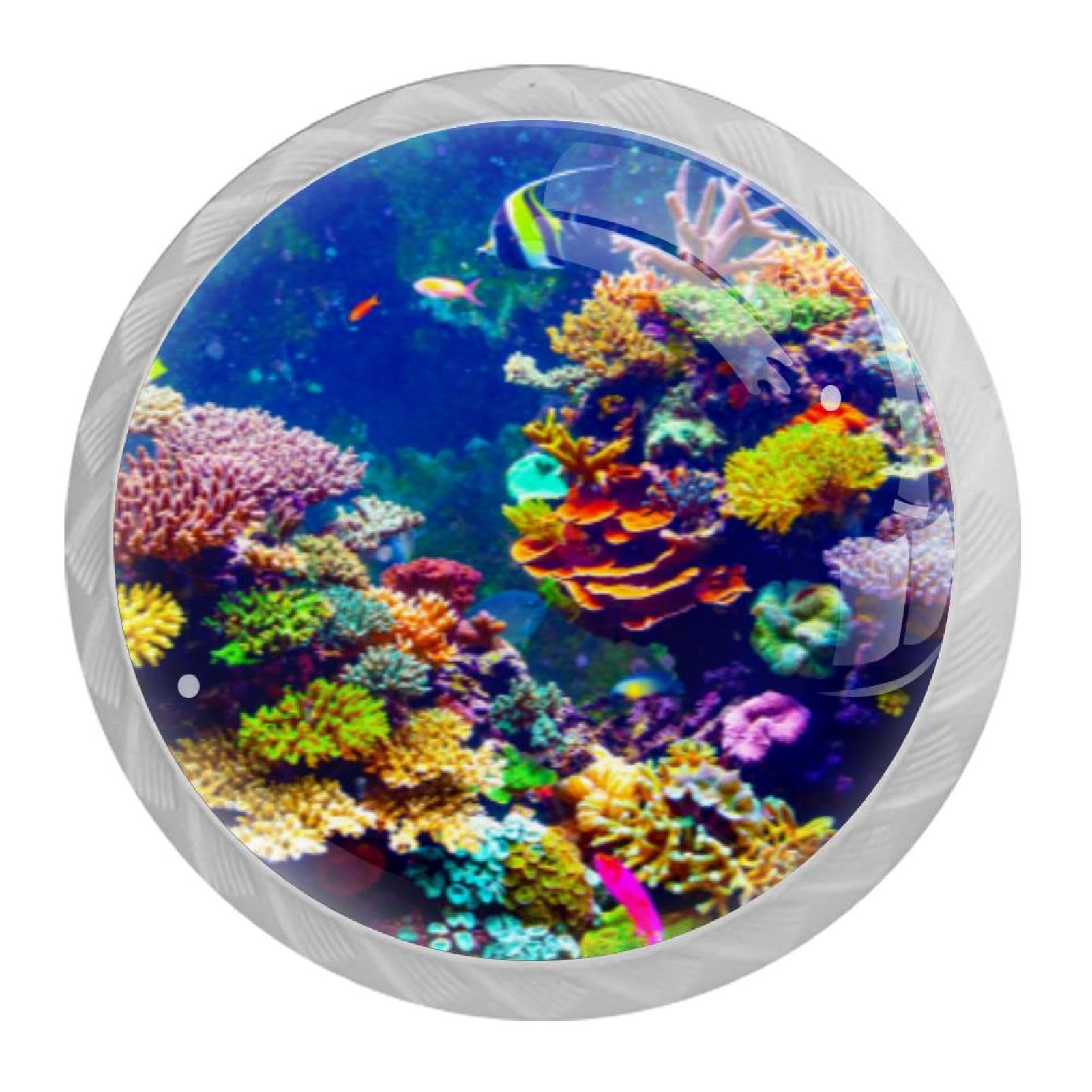 Tqmspg 4 Pieces Drawer Pulls Underwater Landscape Door Knobs Dresser Handles for Kitchen Wardrobe Cupboard Hardware Furniture