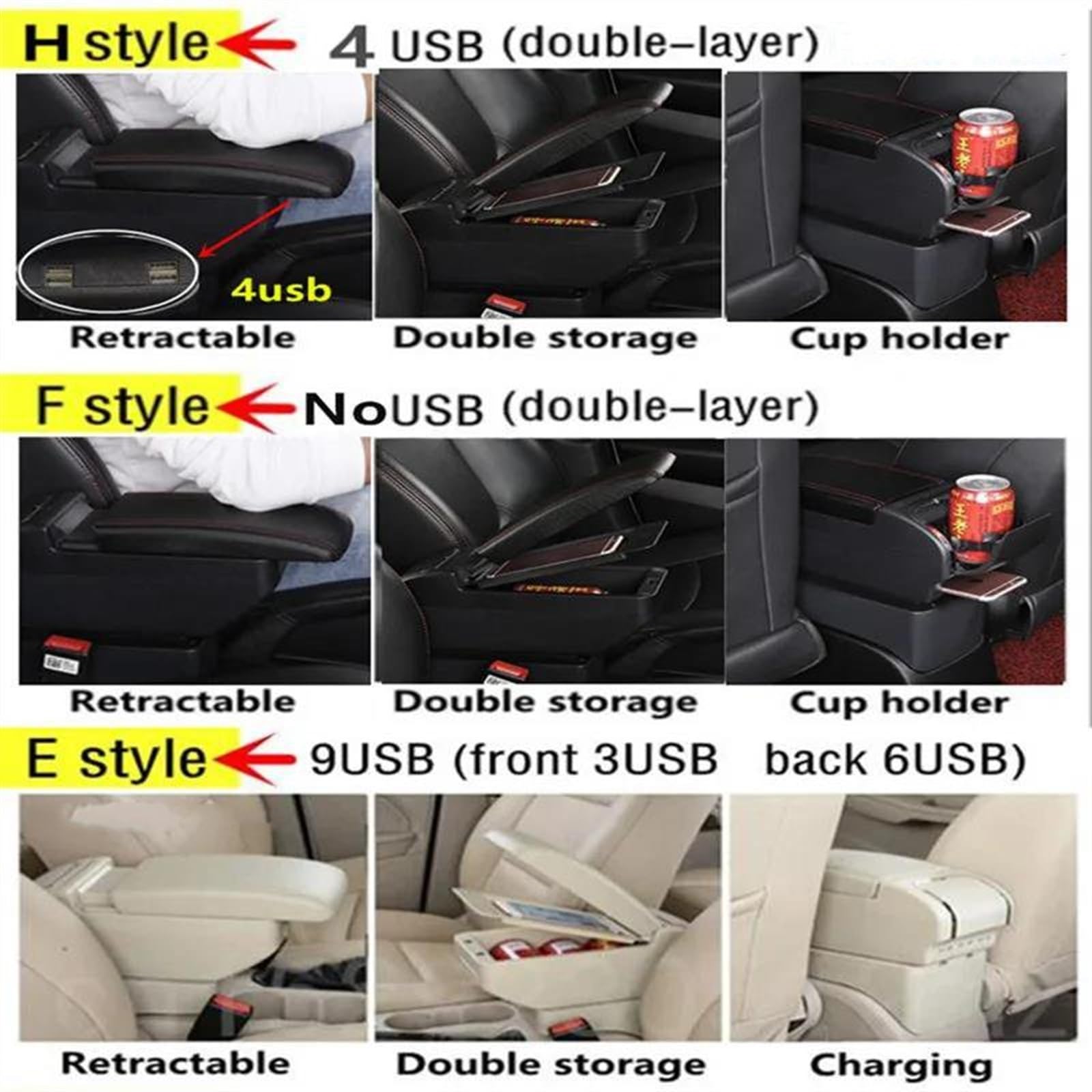 Parti Di Modifica Dell'auto Accessori Portabicchieri Telescopici Portaoggetti Interni Per Braccioli Per Almera Per Versa Per Latio Consolle centrale(F All Black No USB)