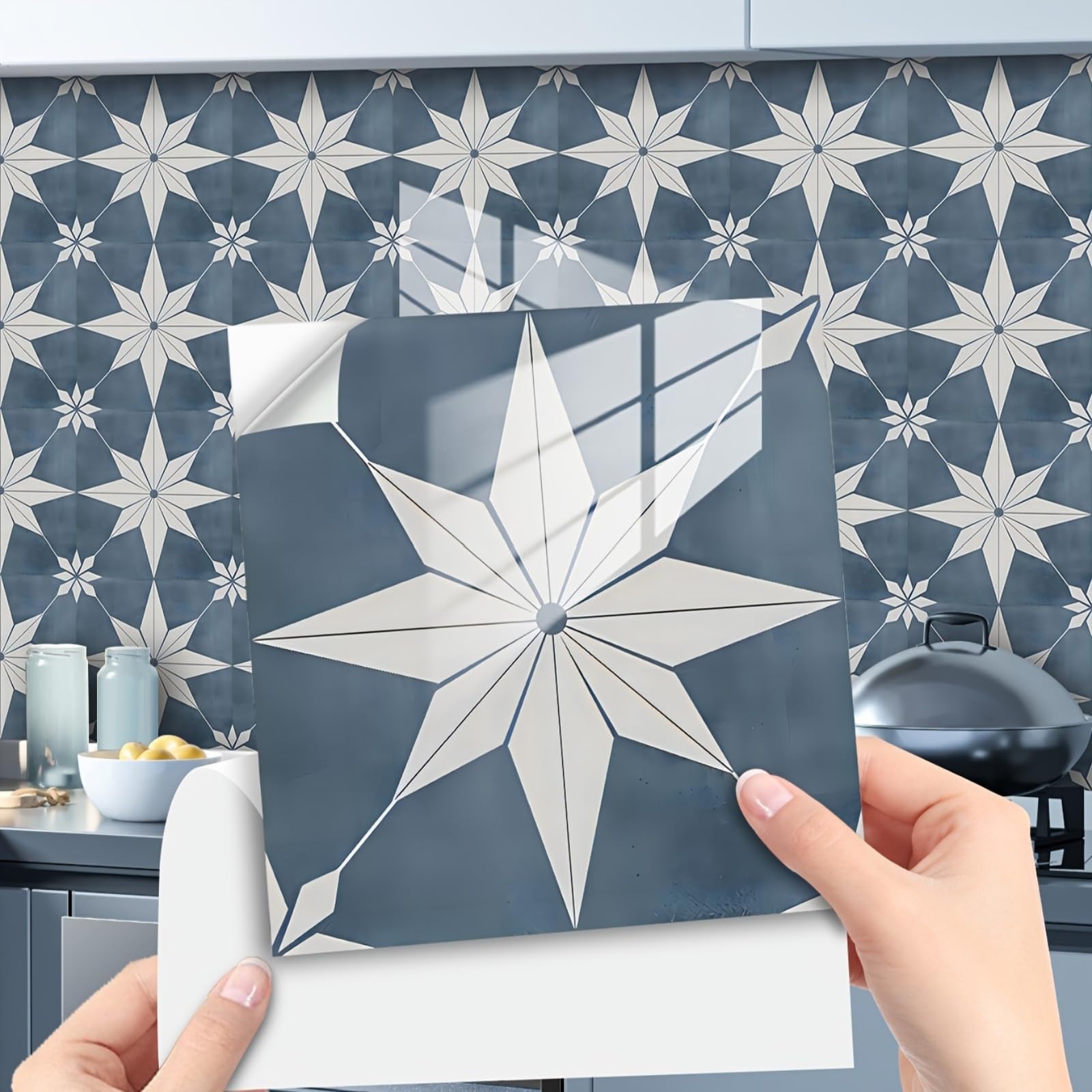 Retro Tile Stickers 10/15/20/30cm, 10Pcs Self-Adhesive Moroccan Wall Tiles, Waterproof Peel & Stick Vinyl for Kitchen Splashback Bathroom Floor Stairs (15x15cm-10pcs,FMB-655)