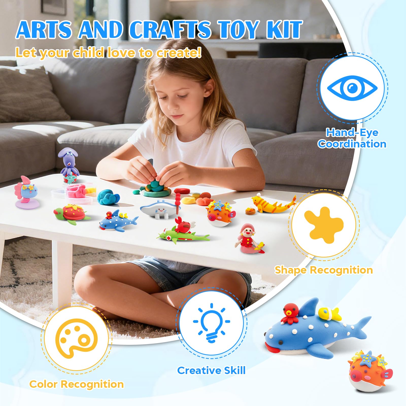 Mtchavno Air Dry Clay Kit for Kids, 12 Ocean Animals Clay for Kids Ultra Light & Soft, Safe Non-Sticky - Image 2