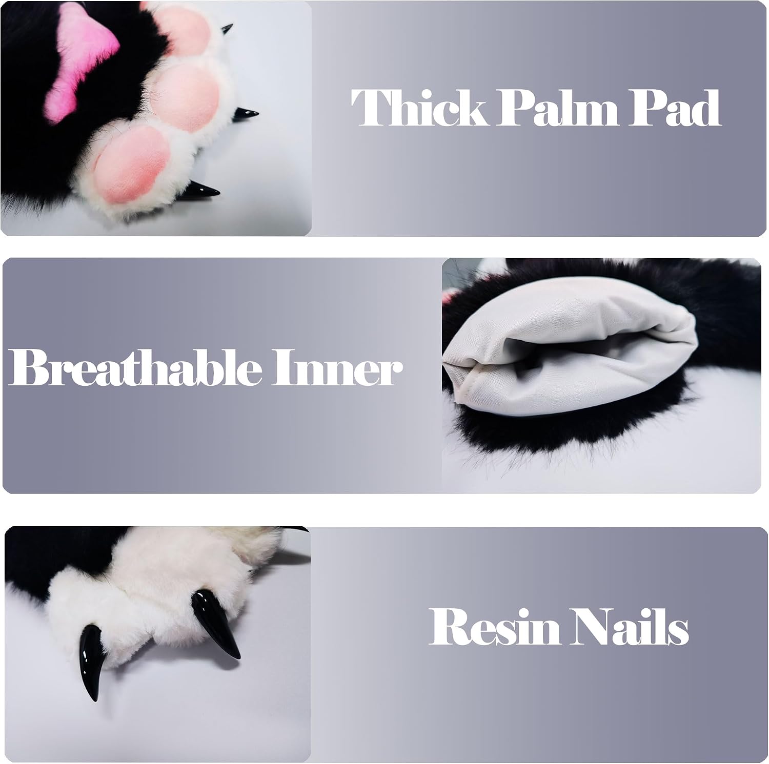Cat Paw Gloves with Squeaker Ultra Soft Plush Faux Fur, Realistic Claws for Fursuit Cosplay Costume Halloween Adults
