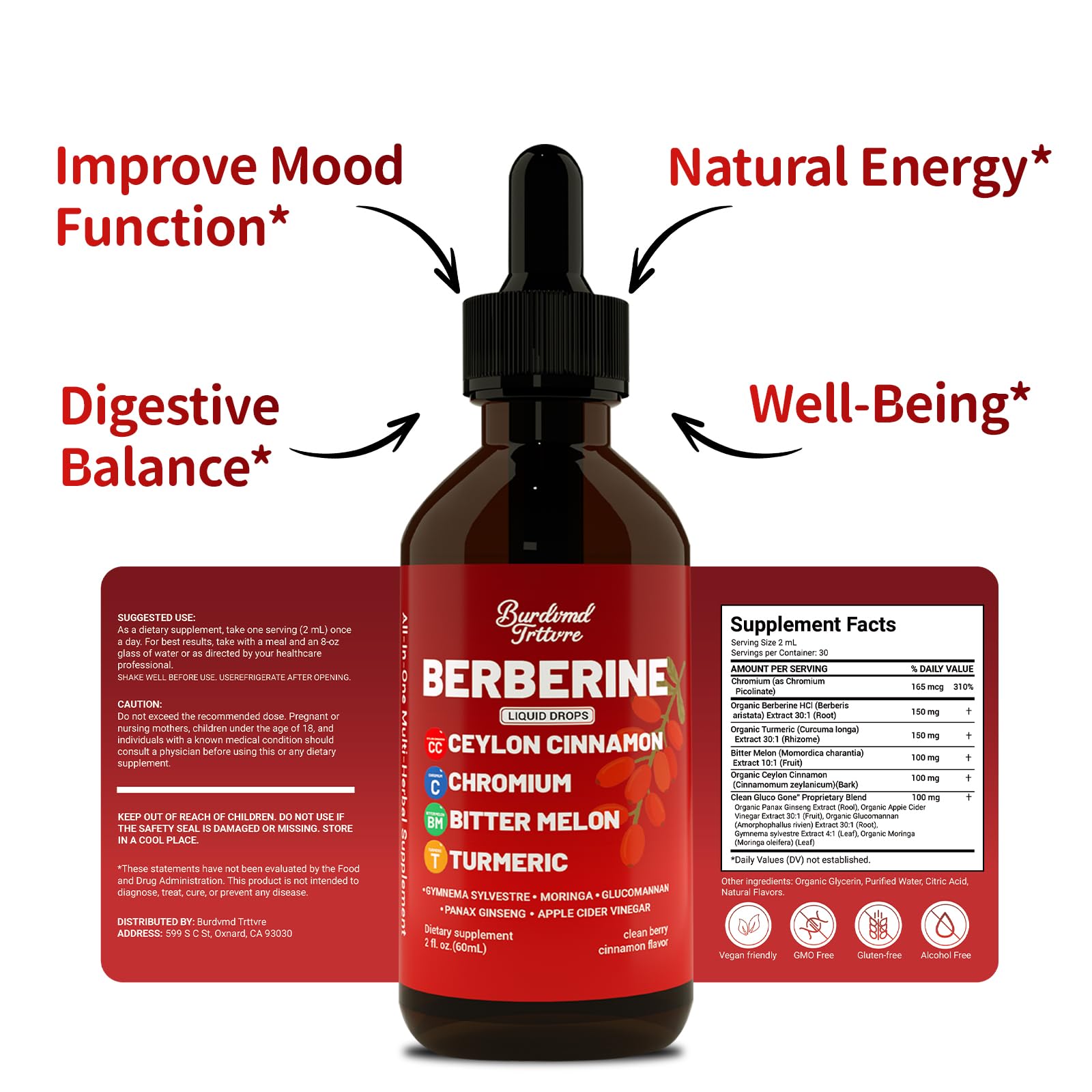 Berberine Drops with Ceylon Cinnamon Supplement, Berberine HCL, Chromium, Bitter Melon & Turmeric Liquid Drops for Immune Health & Metabolic Support, Fast Absorption - 4 fl oz — Amazon image 7