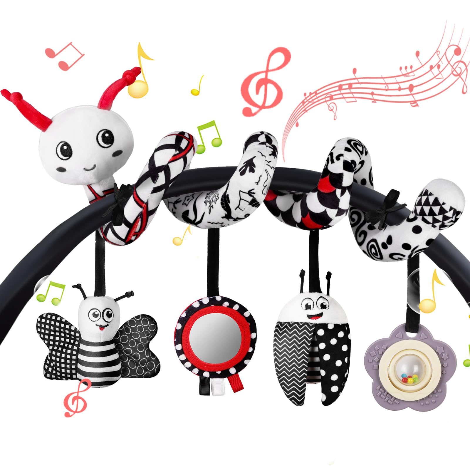 Vicloon Spiral Pram Toys, 0-6 Months Newborn Sensory Toys, Plush Activity Rattle Hanging Toy for Boys Girls, Gift for Newborn Infant Baby (Bugs)