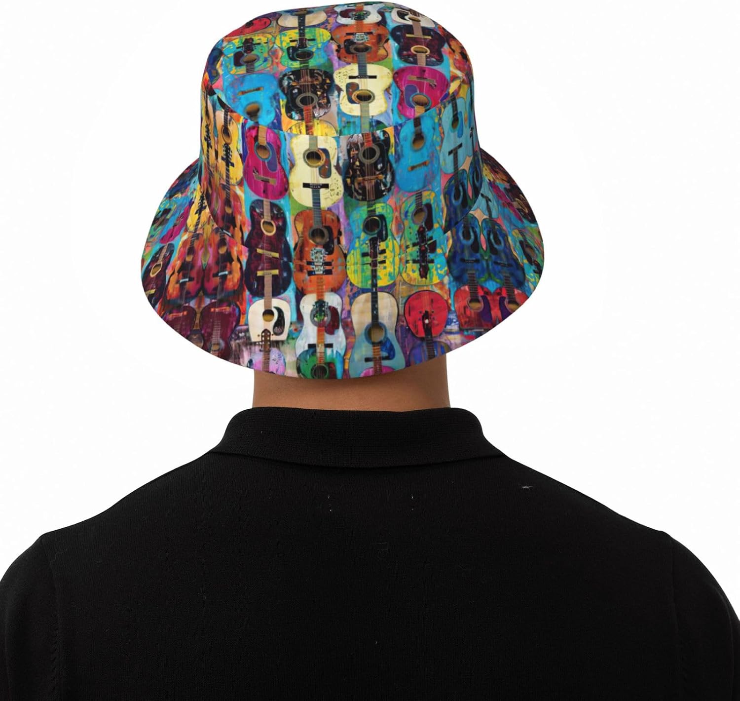 Color Acoustic and Guitars Print Winter Bucket Hat Packable Unisex Sun Hat Summer Travel Beach Fishing Cap for Men Women Black