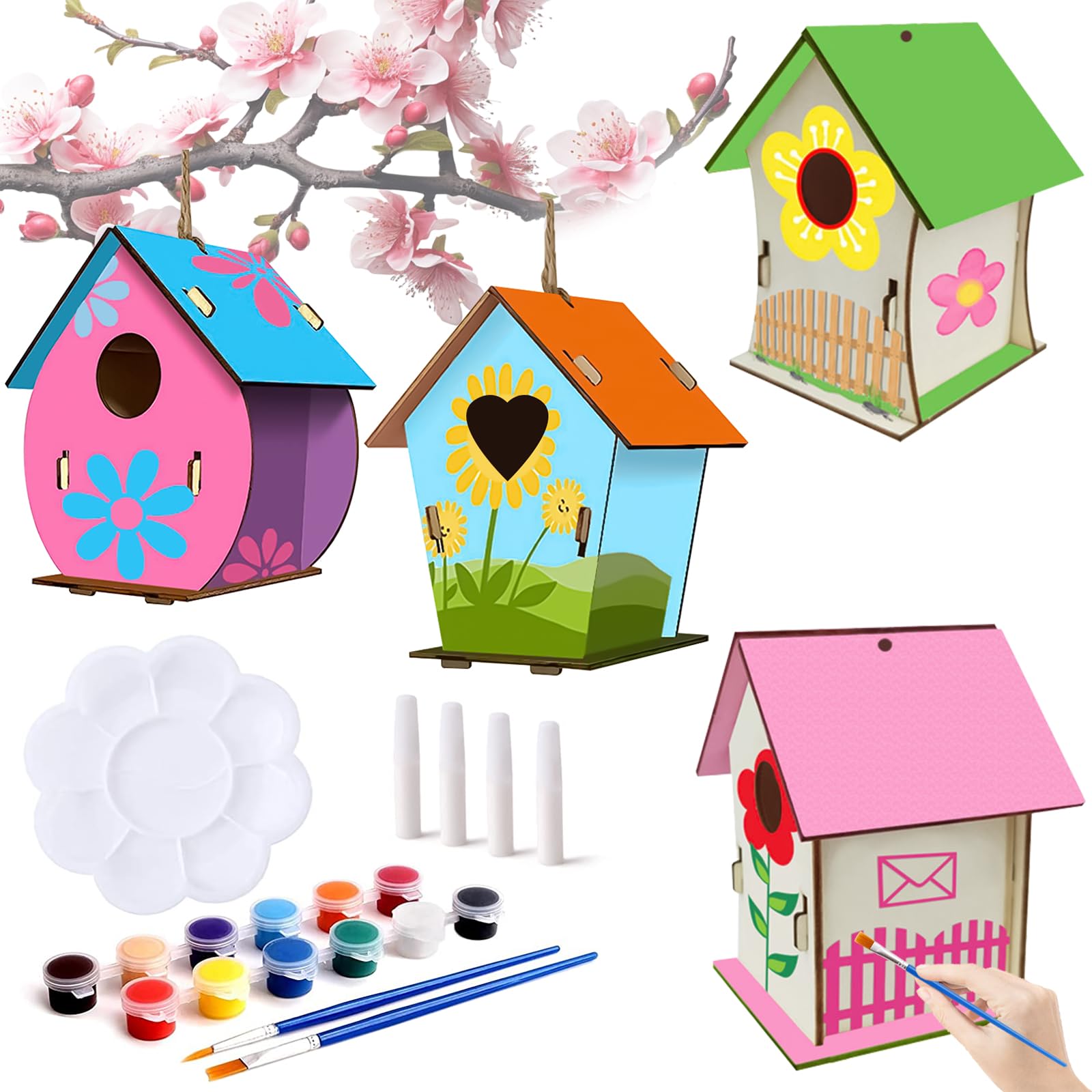 Heyzeibo 2Pack Kit per Dipingere Bambini per Costruire e Dipingere Casetta per Uccelli, Arti e Mestieri in Legno Regali di Pasqua per Ragazze Ragazzi Toddler