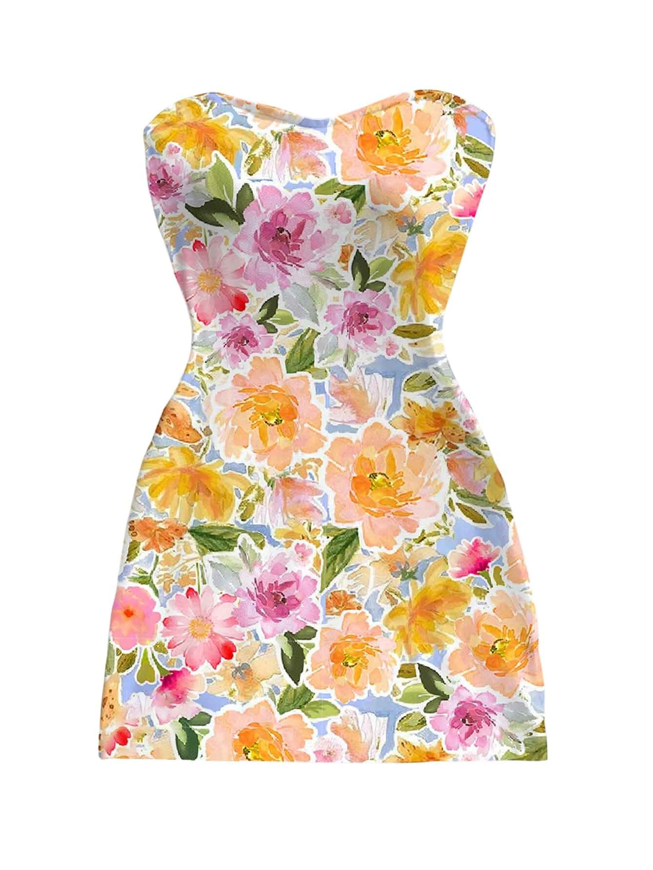 Floerns Women's Floral Strapless Mini Dress Tube Bodycon Summer Vacation Dresses Floral