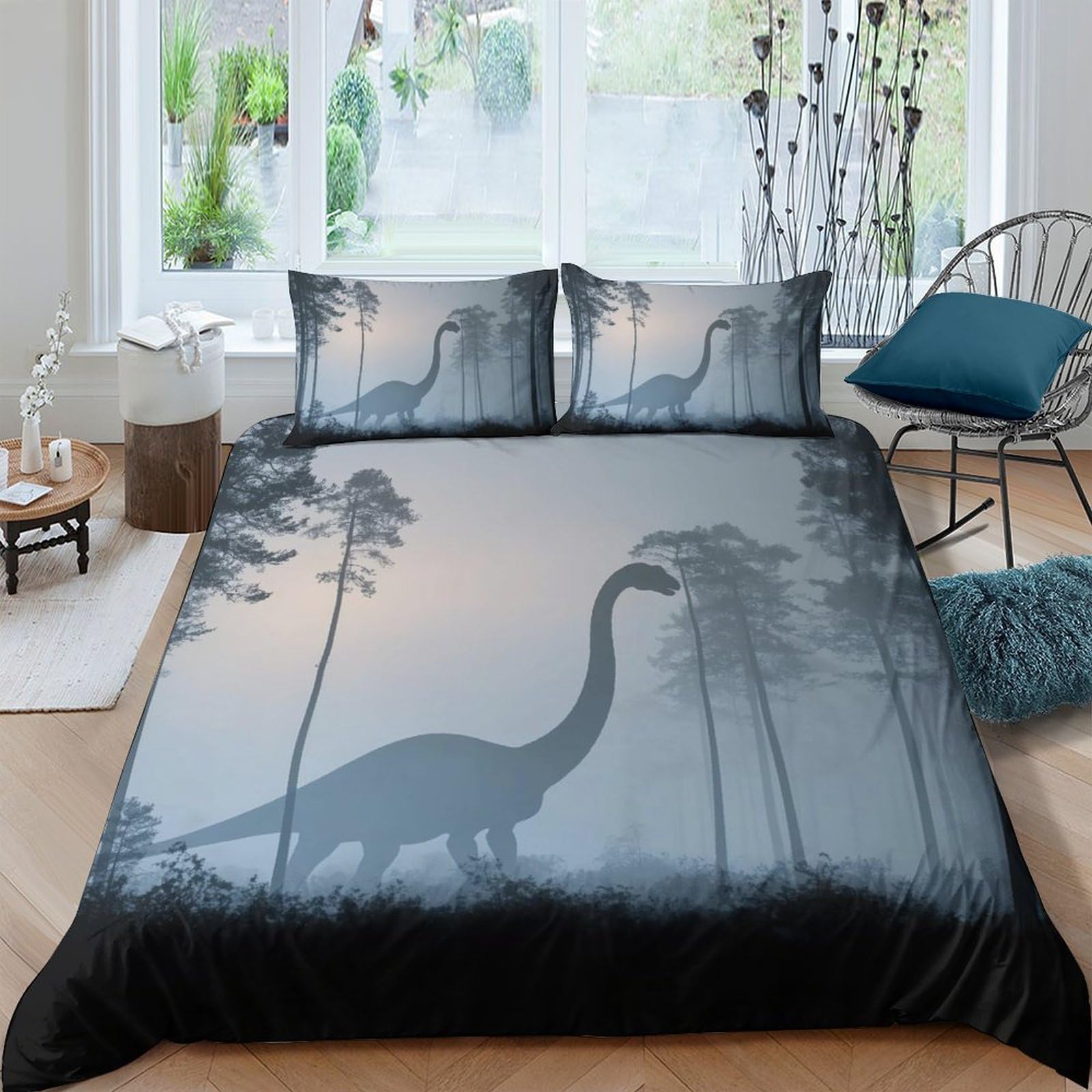 Ctjqhvkz Style-1 3D Printed Dinosaur Forest Fitted Sheet Microfiber Soft Anti-Slip Bed Sheet For Bedroom Guest Room Decor Single（135X200cm）