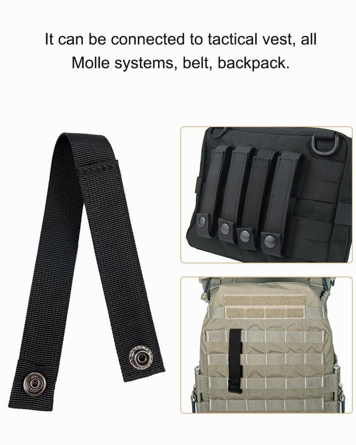 2 pezzi cinghia MOLLE, fettuccia MOLLE Utility Backpack Strap MOLLE Nylon Snap Strap MOLLE Accessory Strap, Skunk's Accessory Strap Connector