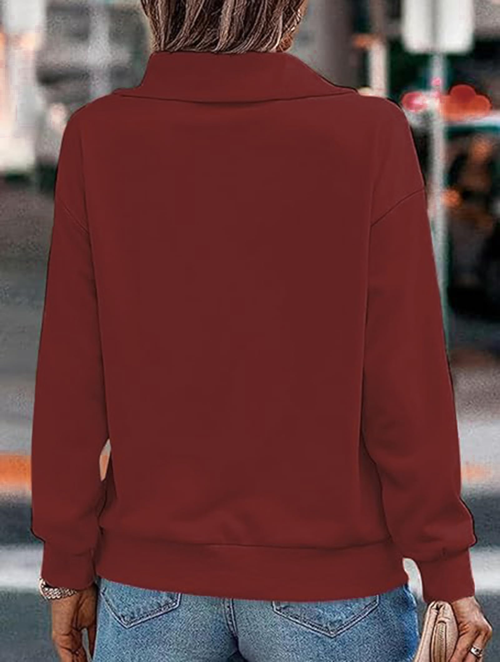 Cuptacc Felpa Donna Mezza Zip Scollo a V Maglia Donna Manica Lunga Casual Tinta Unita Autunno Camicia Elegante
