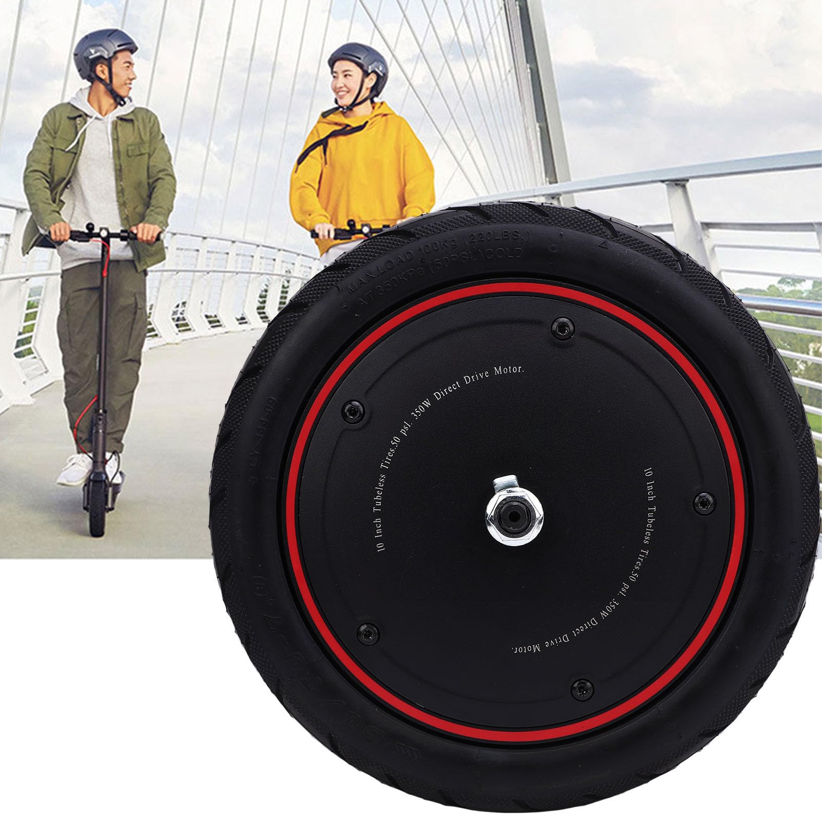 Roue de Moteur de Moyeu de Trottinette Électrique pour Xiaomi 4 Pro, 36V 350W Moteur à Entraînement de Roue Avant de Scooter Électrique de 10 Pouces Silencieux