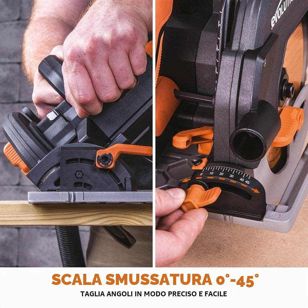 Evolution Power Tools - R185CCSX+ Sega Circolare Multi-Materiale 185 mm Compatibile con Binario Guida (Pacchetto Plus con Custodia da Trasporto), 230 V