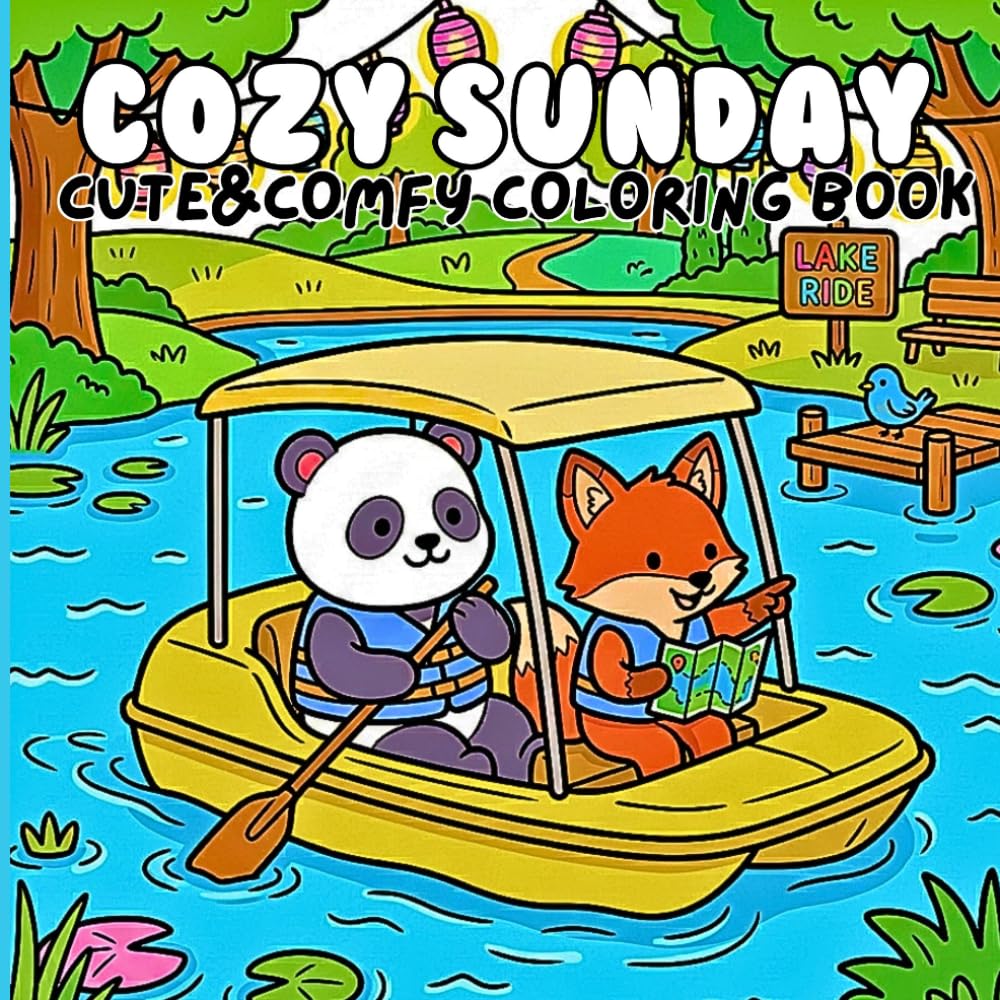 Cozy Sunday - A Cute & Comfy Coloring Book: Lazy Day Adventures with Adorable Animal Friends for Kids and Adults