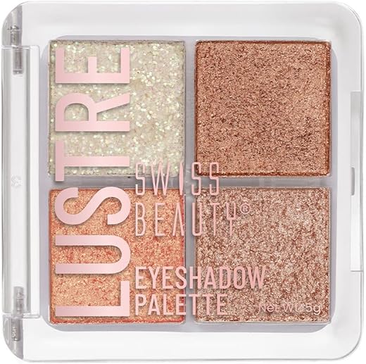 Swiss Beauty Lustre Eyeshadow Palette | 4 Highly Pigmented Shades in Matte & Shine |Long-Lasting | All Skin Types | Shade- Shimmer n shine, 5gm