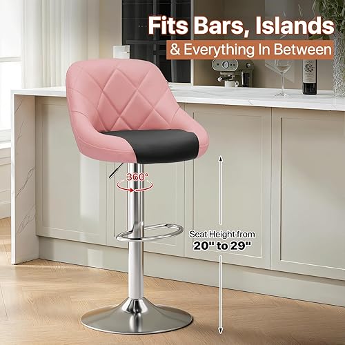 Miniatura 25 de Magshion Juego de 2 taburetes de bar, taburetes de bar giratorios de altura de mostrador, moderna silla de isla con respaldo y reposapiés para Verde