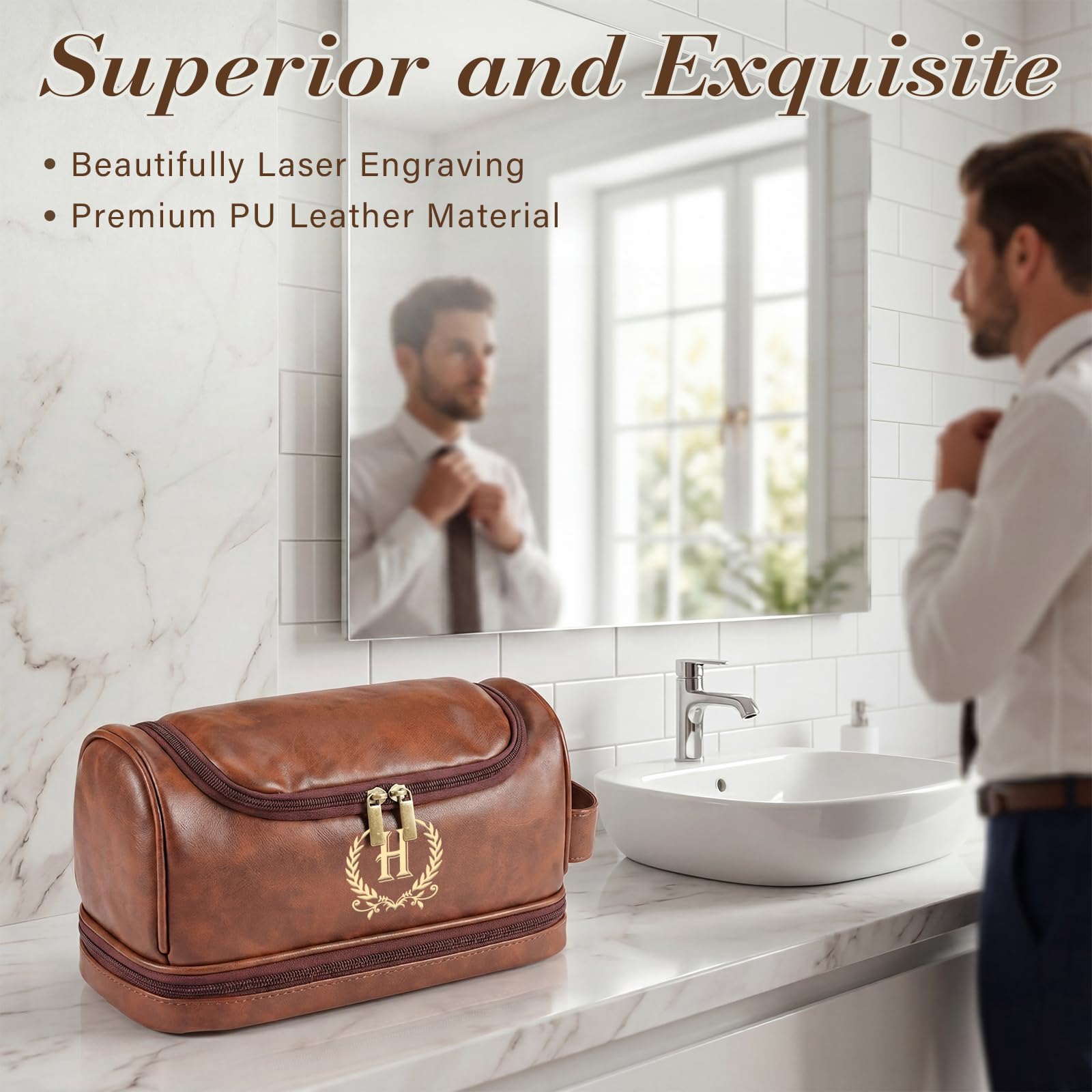 Neceser de cuero personalizado para hombres, regalos para hombres, kit de viaje de artículos de aseo personalizados, bolsas de afeitado, ideas de regalo para Navidad, aniversario, cumpleaños, papá