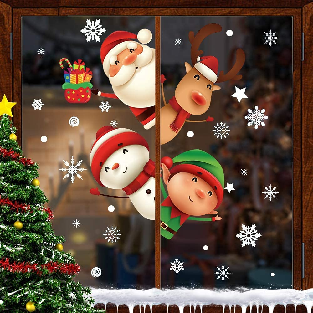 MSQ 4 hojas de decoración navideña pegatina para ventana con copos de nieve