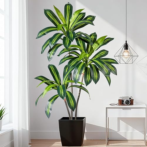 Erimda Artificial Fiddle Leaf Fig Tree 7ft with White Planter