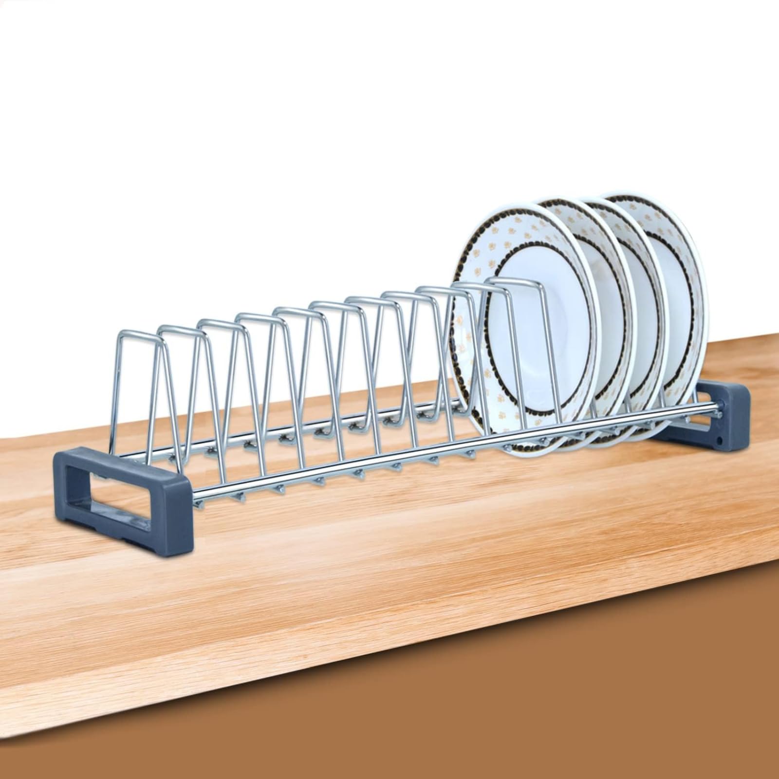 SmartSlide Stainless Steel Kitchen Drawer Saucer Rack | 14-Section Plate & Saucer Stand for Tandem Box, Silver (20 Inch)