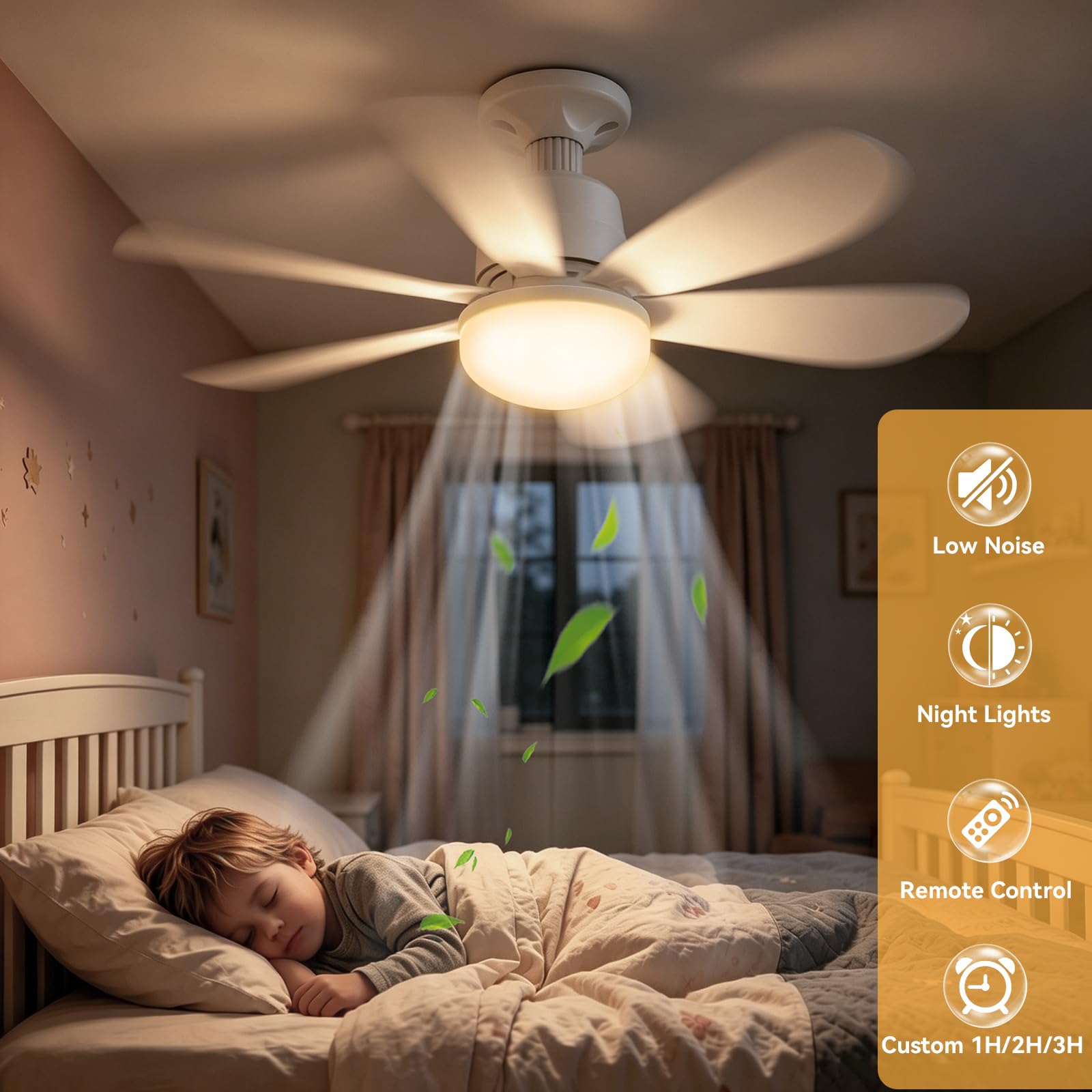 Wentylator sufitowy ze światłem i pilotem,52 cm lampa z wentylatorem sufitowym LED z możliwością przyciemniania Zintegrowana lampa E27,6 łopatek,4 prędkości,cicha,do salonu,sypialni,toalety.