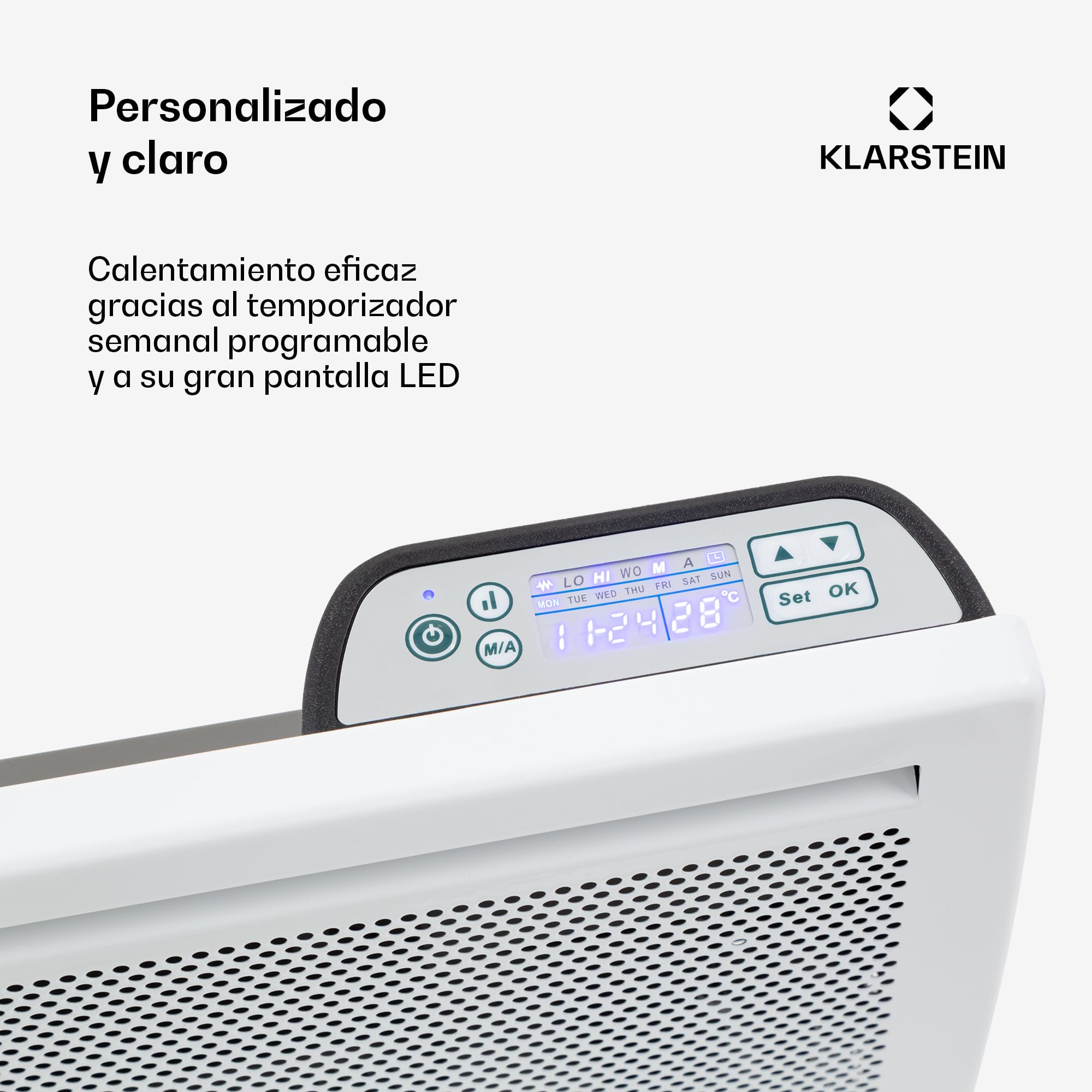 Klarstein Radiador Bajo Consumo Electricos para Casa, Estufa Electrica de 1000W, Radiadores Electricos Infrarrojo con Detección de Ventanas Abiertas, Calefactor Portátil, Ocupa Poco y es Silenciosa