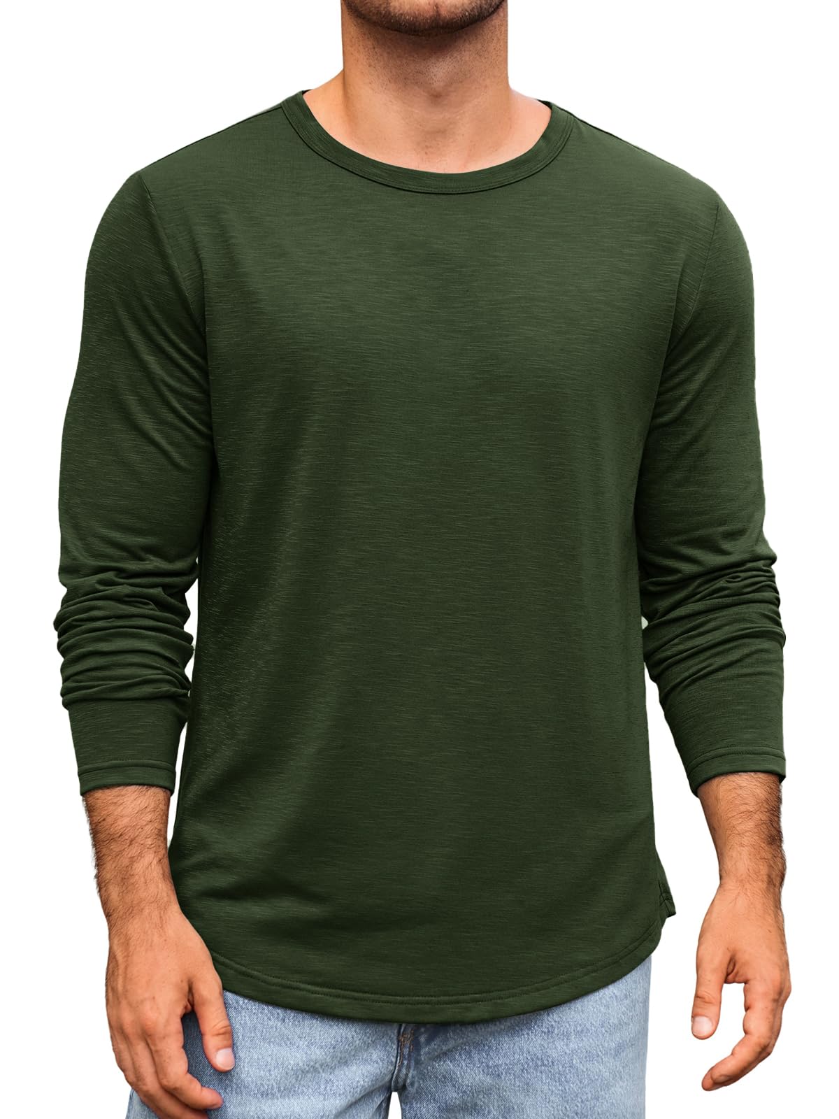 Men's Long-Sleeved Crew Neck T-Shirt Plain Regular Fit Tops Sports Leisure Shirts Casual Basic Vest