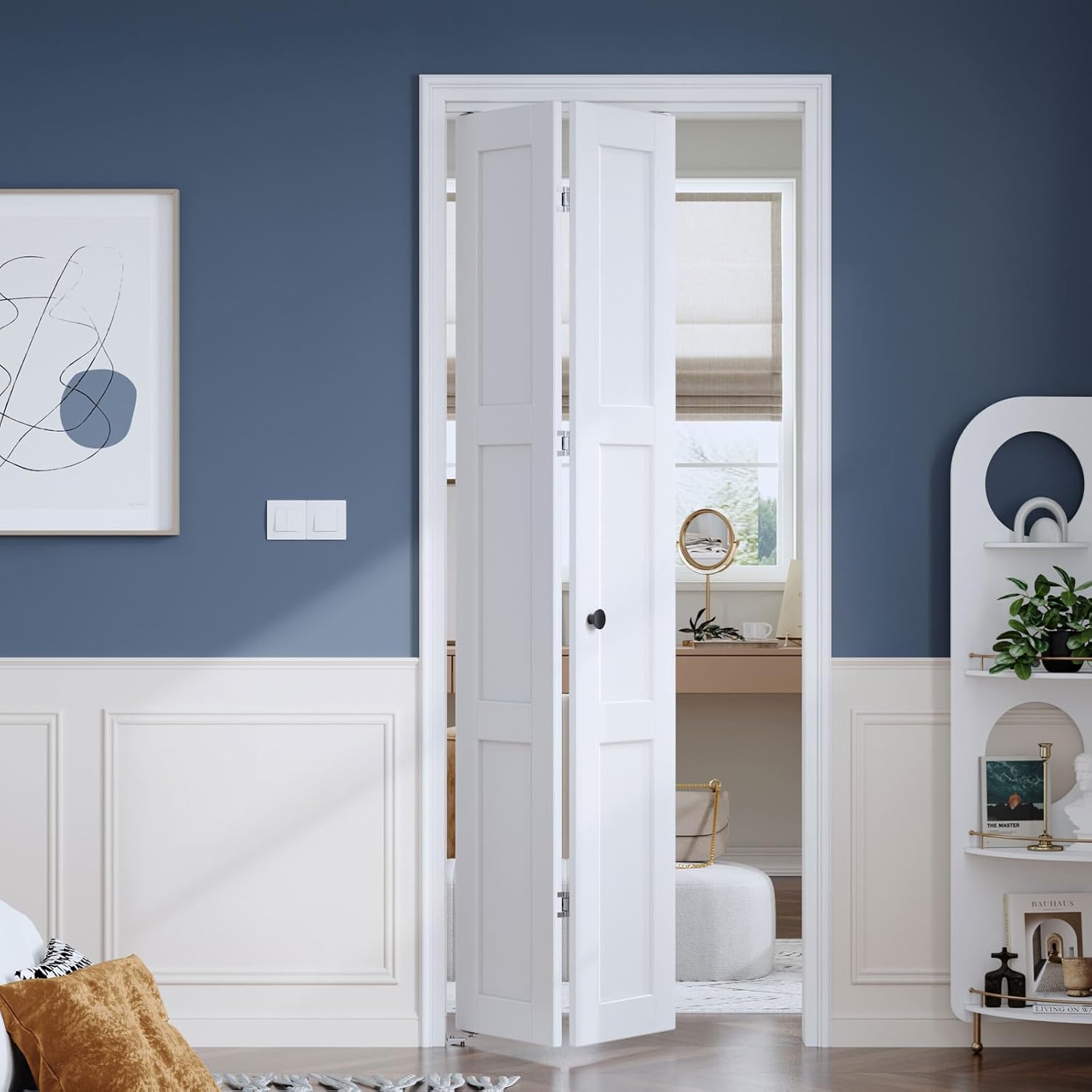 Preassembled White Bifold Doors for 28"×80" Opening, Sliding Interior Closet Folding Barn Door Slab with Concealed Hardware Kit Included, 3-Panel, MDF Wood Panel Covered with PVC Surface 27-1/2''x78-3/4''(fit opening 28''x80-3/4'')