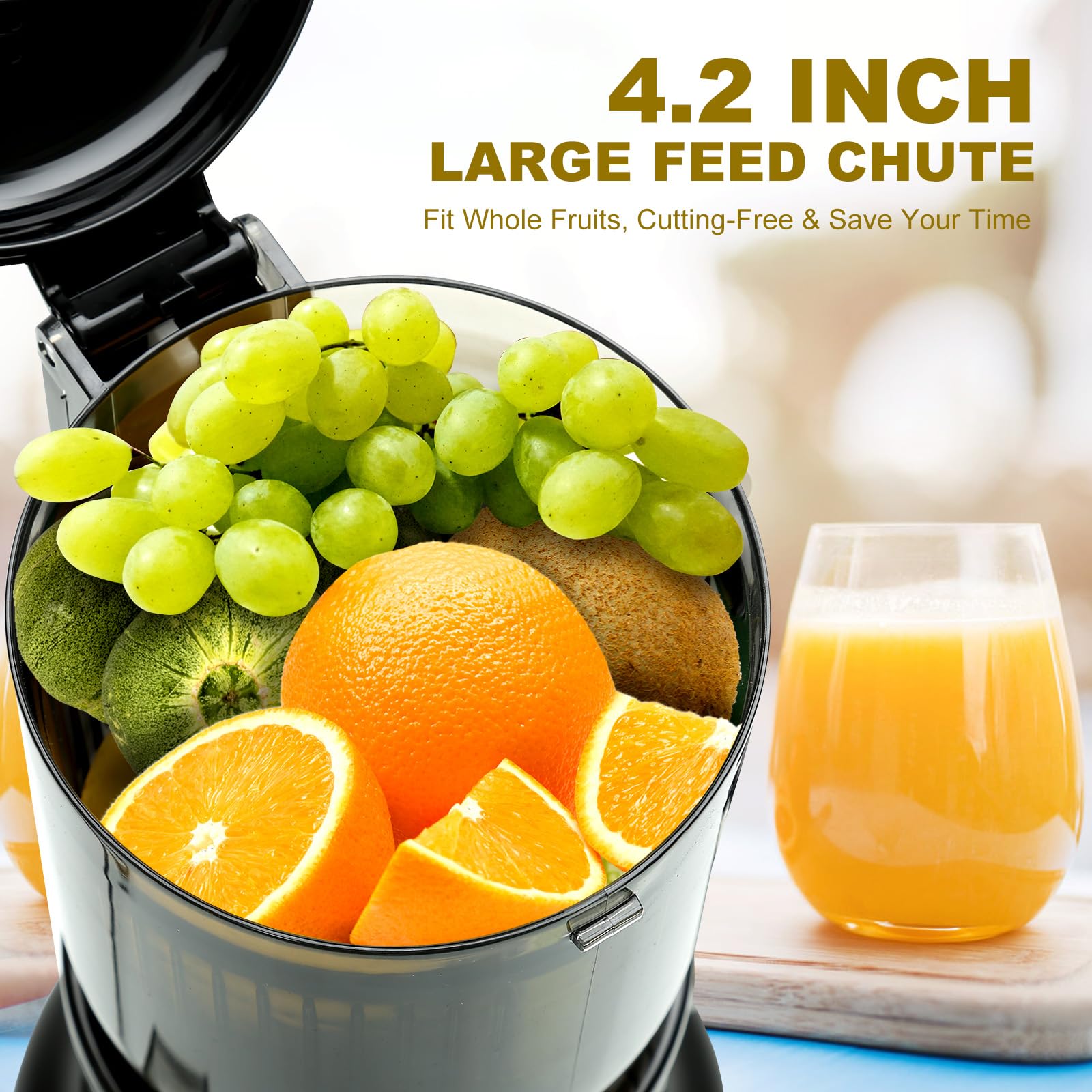 Spremiagrumi lento – Grande apertura da 103 mm Vincitore del test di frutta e verdura 250 W spremiagrumi 95% senza BPA, ideale per la famiglia, sana alimentazione
