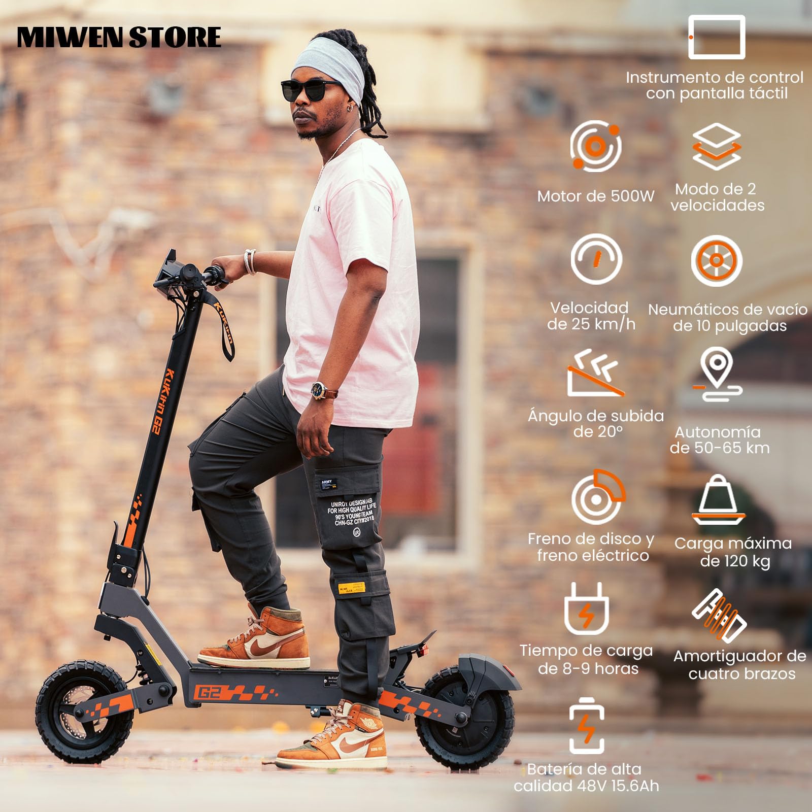 G2 Patinete Eléctrico Adultos Homologado DGT - 55-65km Autonomía Batería 48V 15.6Ah, Doble Freno, Ruedas 10" Tubeless,Sistema de Doble suspensión Patinete electrico Unisex,IPX4,Carga 120KG