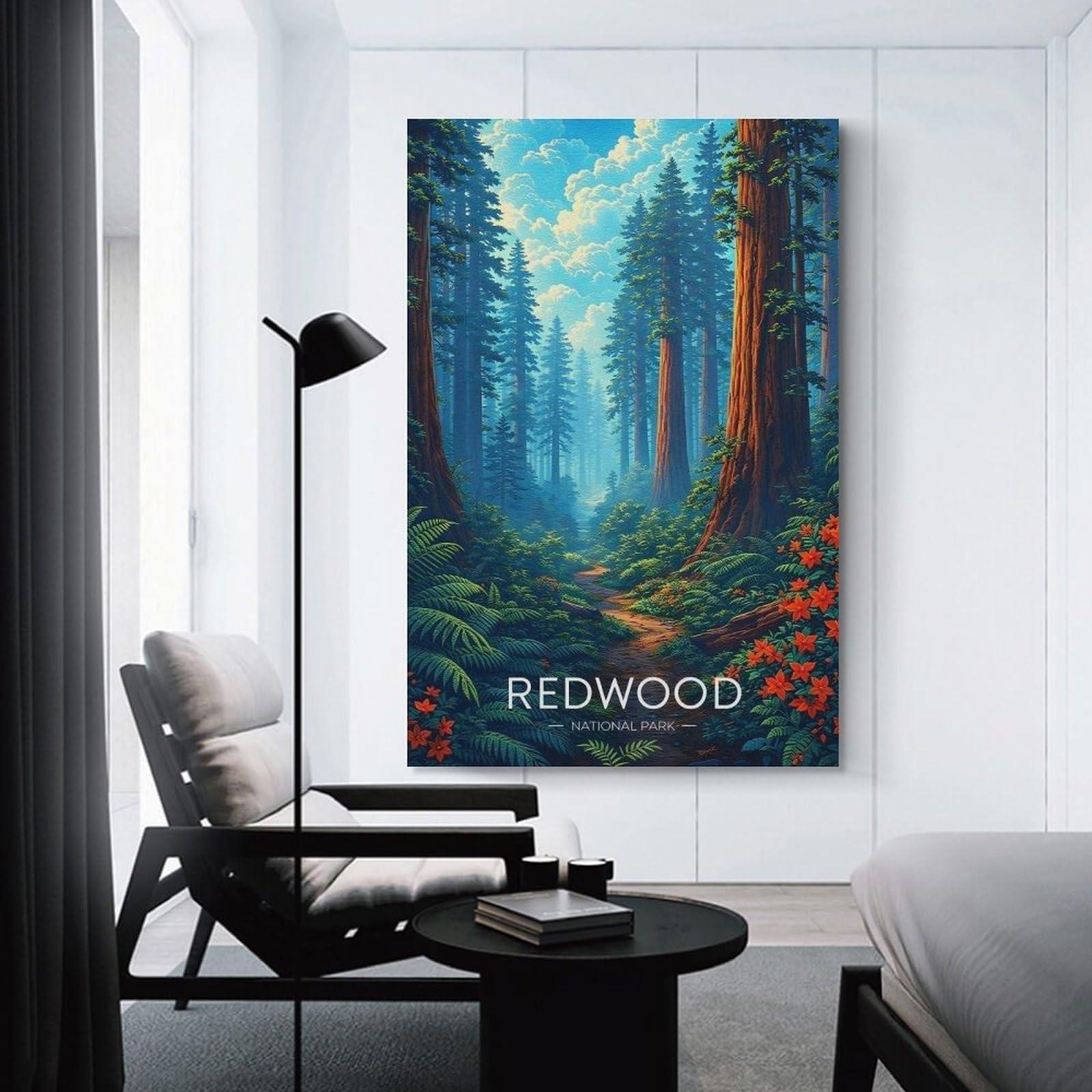 Junmoney Home Decor Wall Art Redwood National Park Path, 12x18inch(30x45cm), for Flats, Guest Rooms Or Compact Rooms, Wall Decor with Flexible Room Appeal