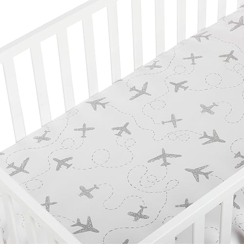 Miniatura 3 de Sábana para cuna  Aviones grises  100% algodón jersey  Se adapta a colchones estándar de cuna o niños pequeños