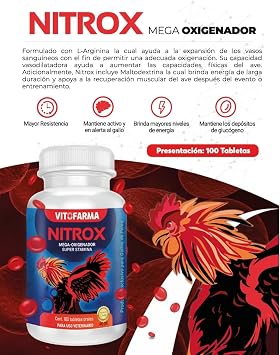 NITROX - Suplemento Natural para Gallos - Energia Resistencia - Energy Stamina Recovery Booster - 100 Tablets