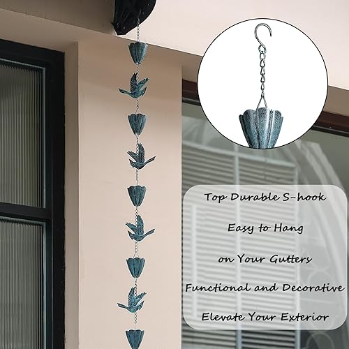 Miniatura 5 de Aifeorzo Cadena de lluvia de 8.5 pies, cadenas de lluvia cardenales y de copa para canaletas, cadena decorativa y funcional de atrapadordesviador de