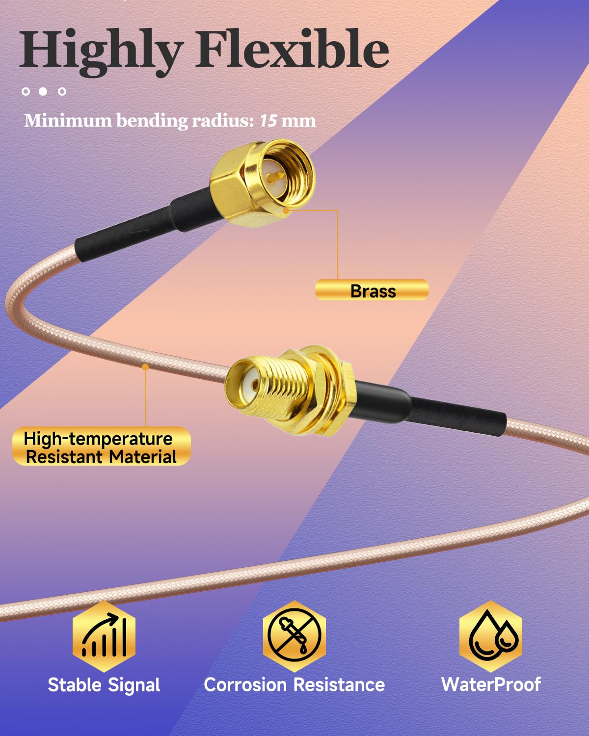 Superbat Cavo SMA 60cm Prolunga Antenna WiFi SMA Maschio a Femmina Doppia Schermatura RG316D 50 Ohm Per Router 4G LTE, Gateway, Rete Cellulare, SDR, Ricevitore USB, Radio Amatore (2 pezzi)