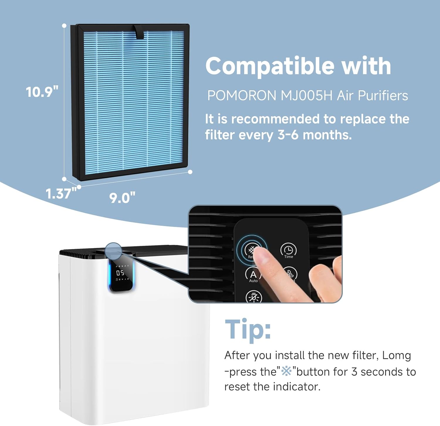SAKEGDY MJ005H Replacement Filter, Compatible with POMORON MJ005H Purifier, 4-in-1 H13 True HEPA, Activated Carbon, Part # ‎MJ005H-RF (4 Pack) - Image 3