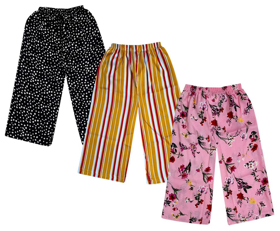 Image of IndiWeaves Girls Crepe Printed Loose Capri 3 /4th Pants (Pack of 3) Multicolor19