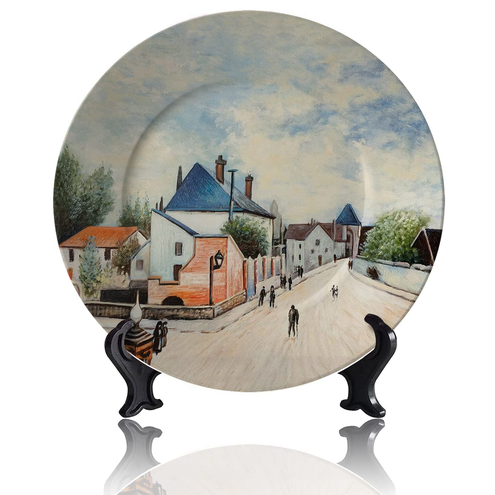 Street in Moret Decorative Plate Abstract Paint Household Ornament Display Plate for Entryway Porch Bar Pub Festivals Party / 10 inches