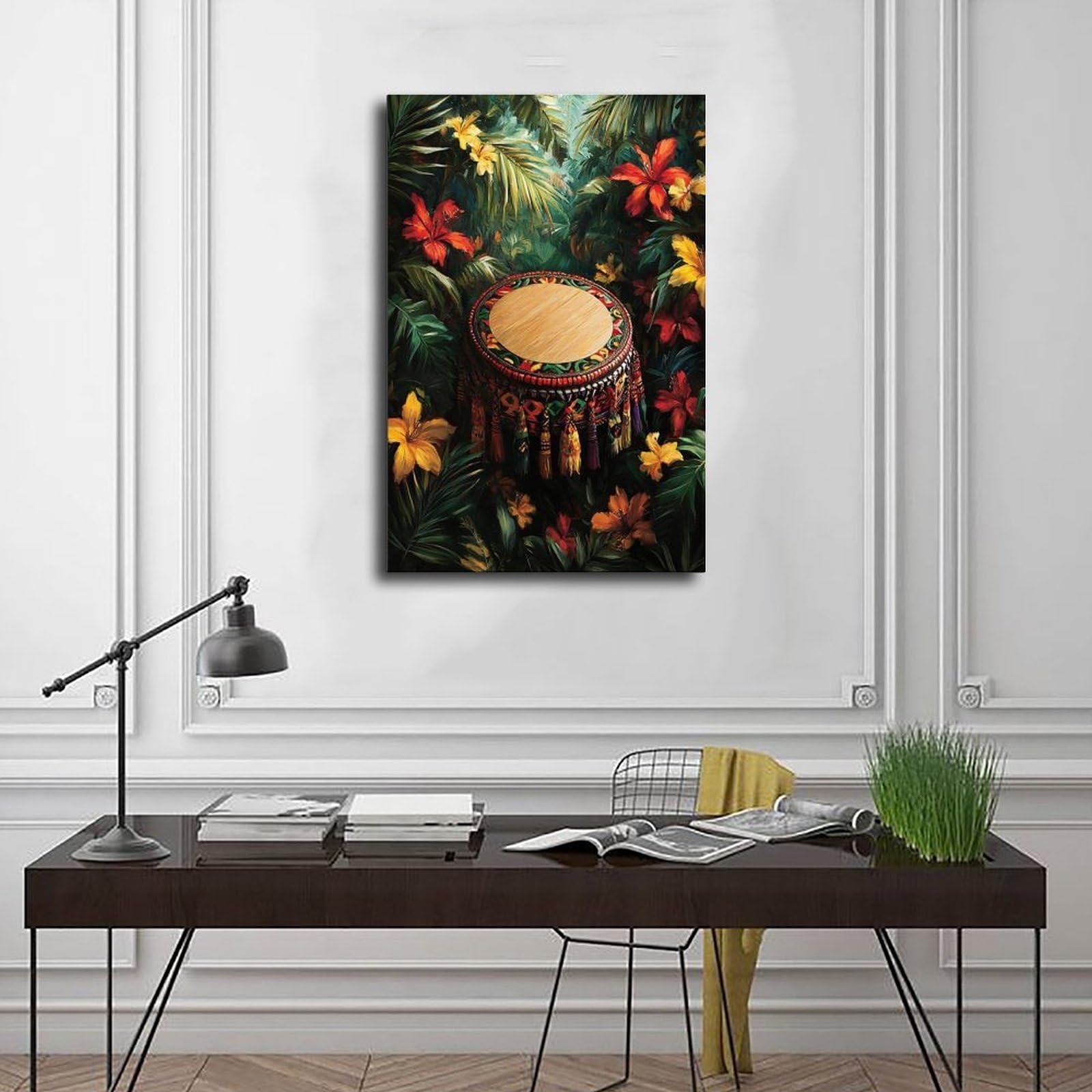 LXWNZE Poster su tela artistica da parete con tamburello rastafariano, stampa artistica da parete, dipinti per soggiorno e camera da letto, 61 cm di lunghezza x 91,4 cm di larghezza