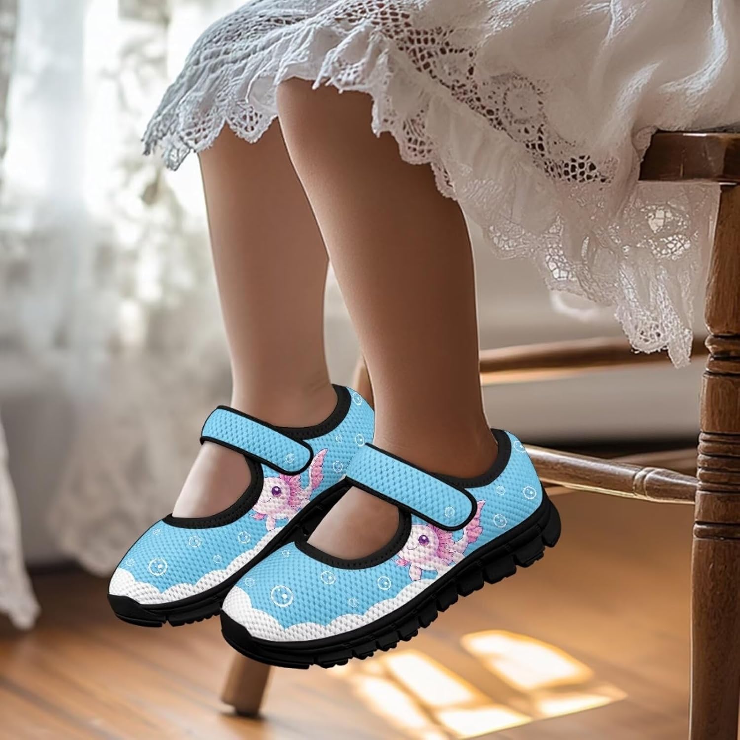 Kids Girls Mesh Casual Flats Shoes Breathable Travel Walking Shoes Comfort Non Slip Tennis Shoes with Hook and Loop US 11-15