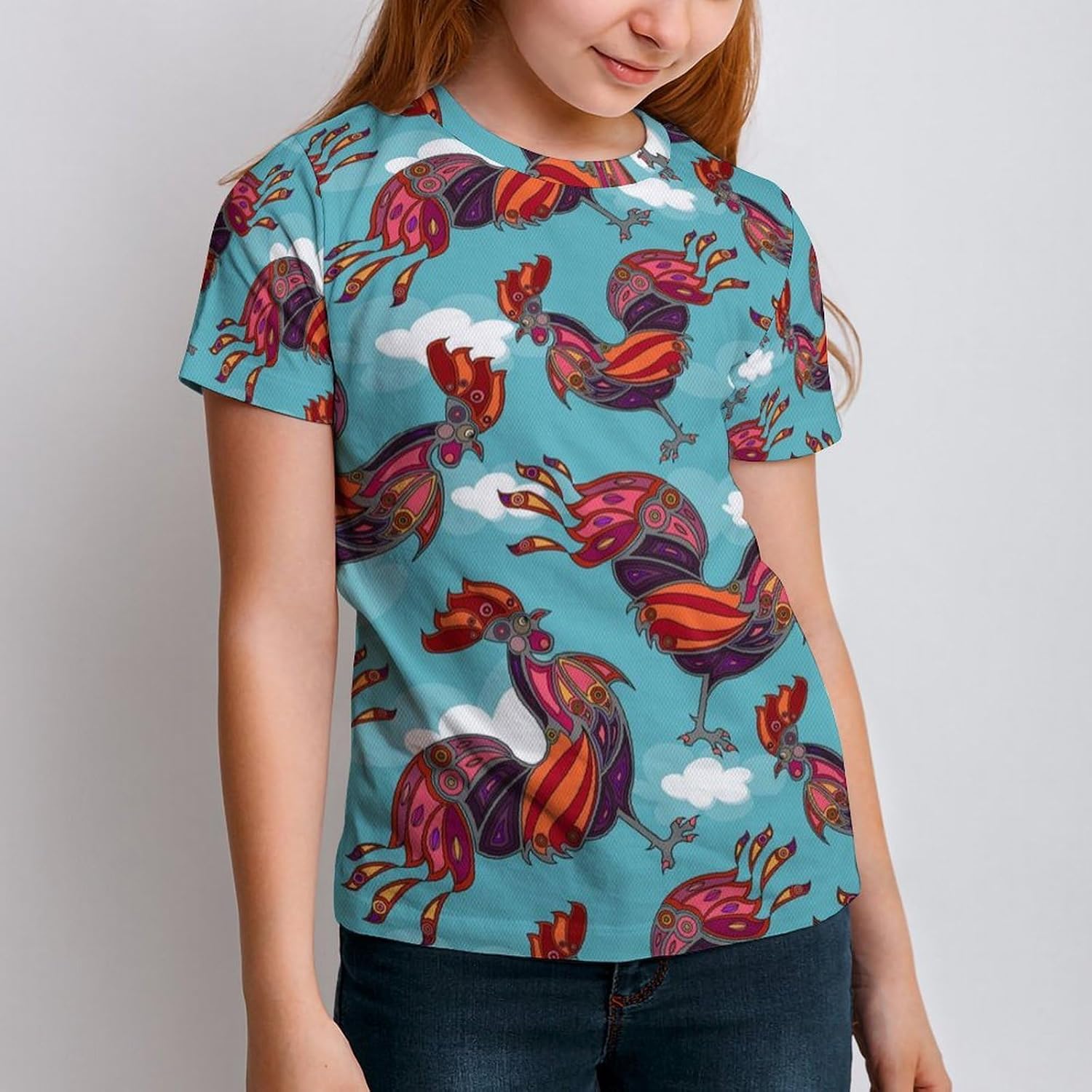 Crowing Rooster T Shirt for Boy Girl Top Short Sleeve T-Shirt Graphic Tee