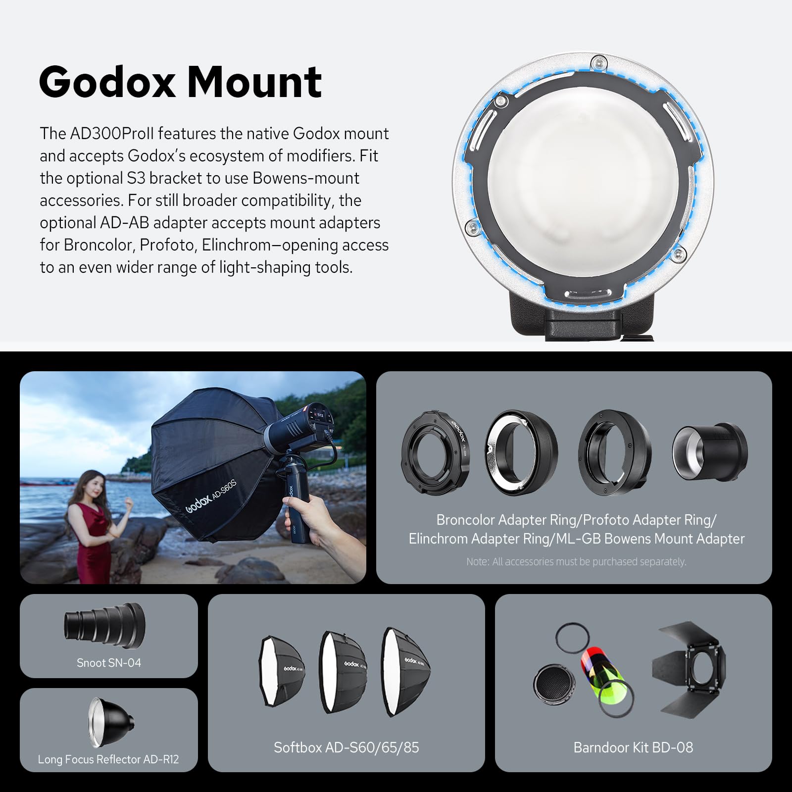 GODOX AD300Pro II AD300 Pro II Flash per Esterno, 300Ws TTL HSS 1/8000s Flash Portatile Monoluce, Batteria 2600mAh, Tempo di Ricarica 0.01-1.5s, Sincronizzazione One Tap con Trigger X3