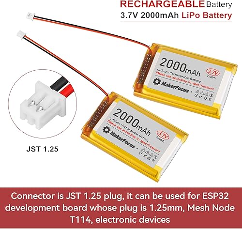 Miniatura 2 de MakerFocus 1 unids 3.7 V 2000 mAh 7.4 Wh batería recargable de polímero de litio 1S 1C LiPo batería con placa de protección cinta de goma aislada y