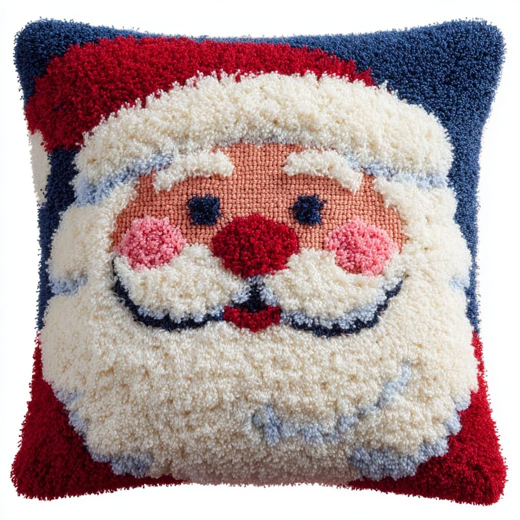 Taxpy Latch Hook Kits, Santa Claus Pillow Pre-Printed Patterns Pillowcase Needlework Crochet Yarns Latch Hooking Cushion for Sofa Decor 17x17inch