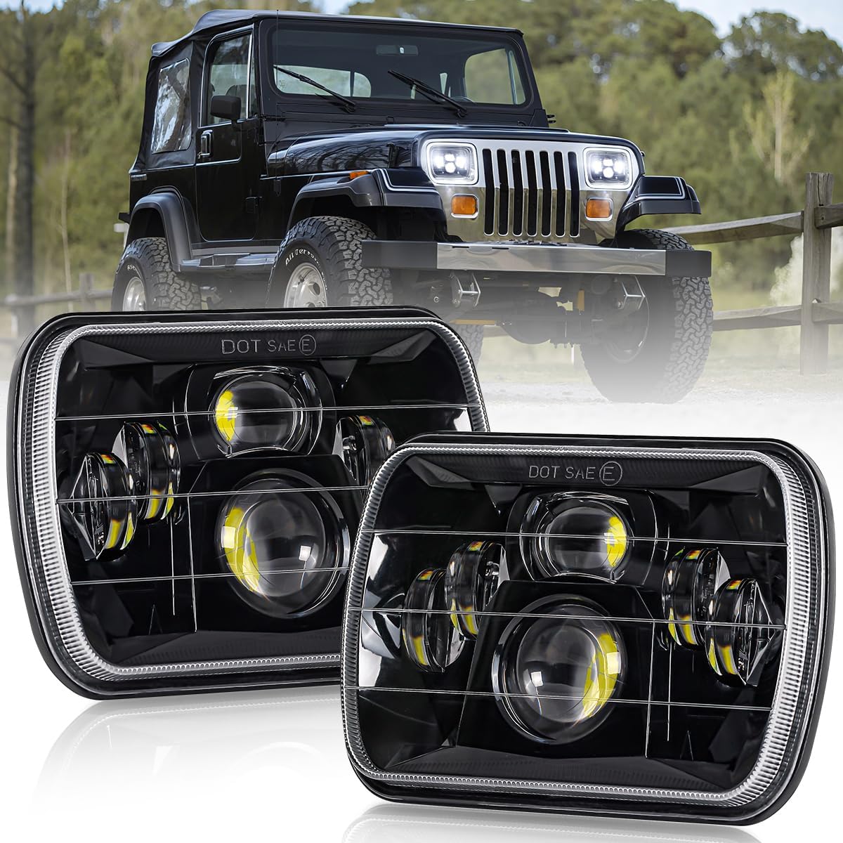 LEDMIRCY 5x7 LED Headlight, H6054 LED Headlights 2PCS 7x6 LED Headlights Assembly DOT Approved Hi/Lo Rectangular Replacement Sealed Beam H5054 H6014 H6052 Compatible with Wrangler Honda,Dodge