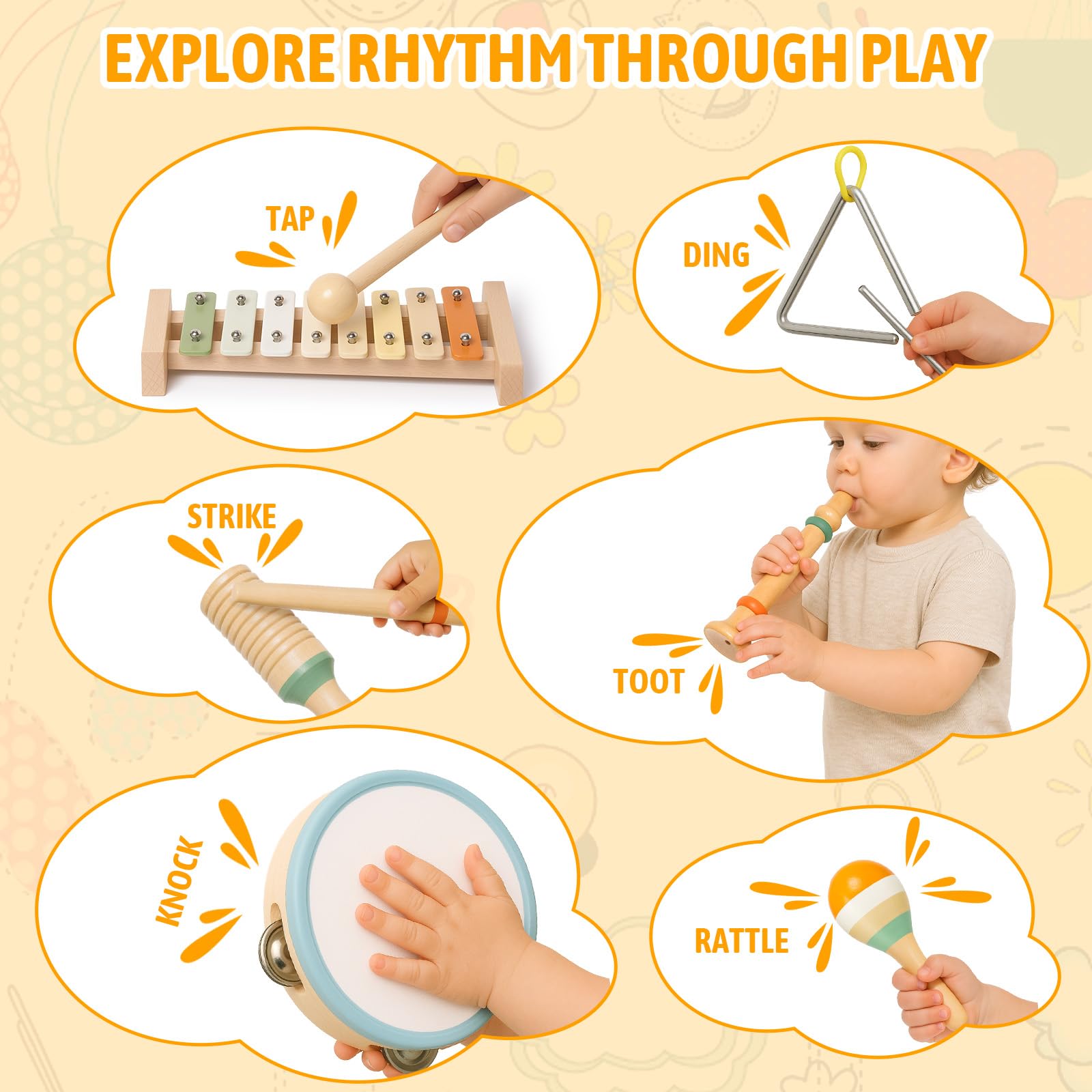 Baby Musical Instruments – Wooden Montessori Toys for Toddlers 1-3 ...