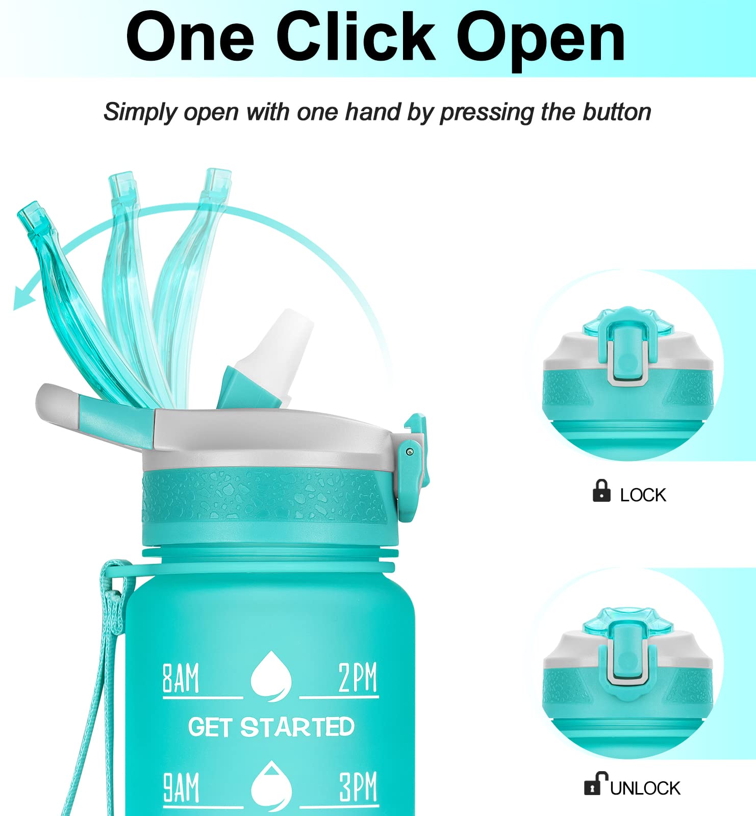 ELYPHINE Borraccia1L, Borraccia Sportiva con Cannuccia Borraccia Motivante Senza BPA con Timestamp Brocca D'acqua in Tritan a Prova di Perdite per Bicicletta, Campeggio, Sport all'aria Aperta