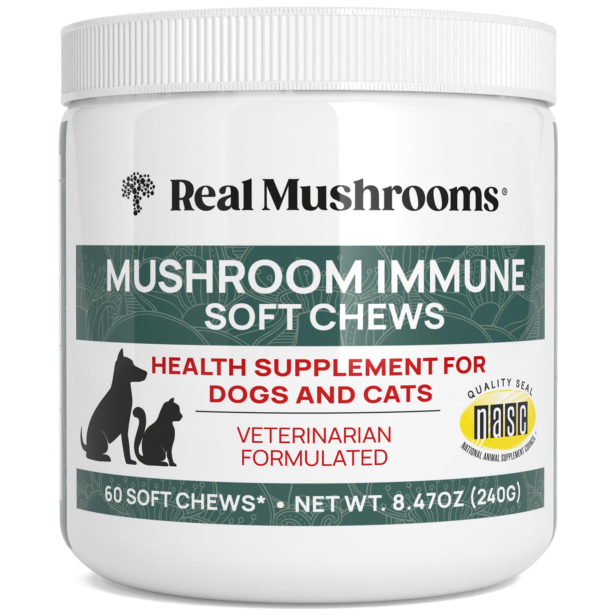 Real Mushrooms Soft Chews for Pets – Functional Treats with Reishi, Olive Leaf, Ashwagandha Blend – Cats & Dogs Vitamin Bites– Mushroom Supplement for Dogs & Cats Wellness Support, 60 Count