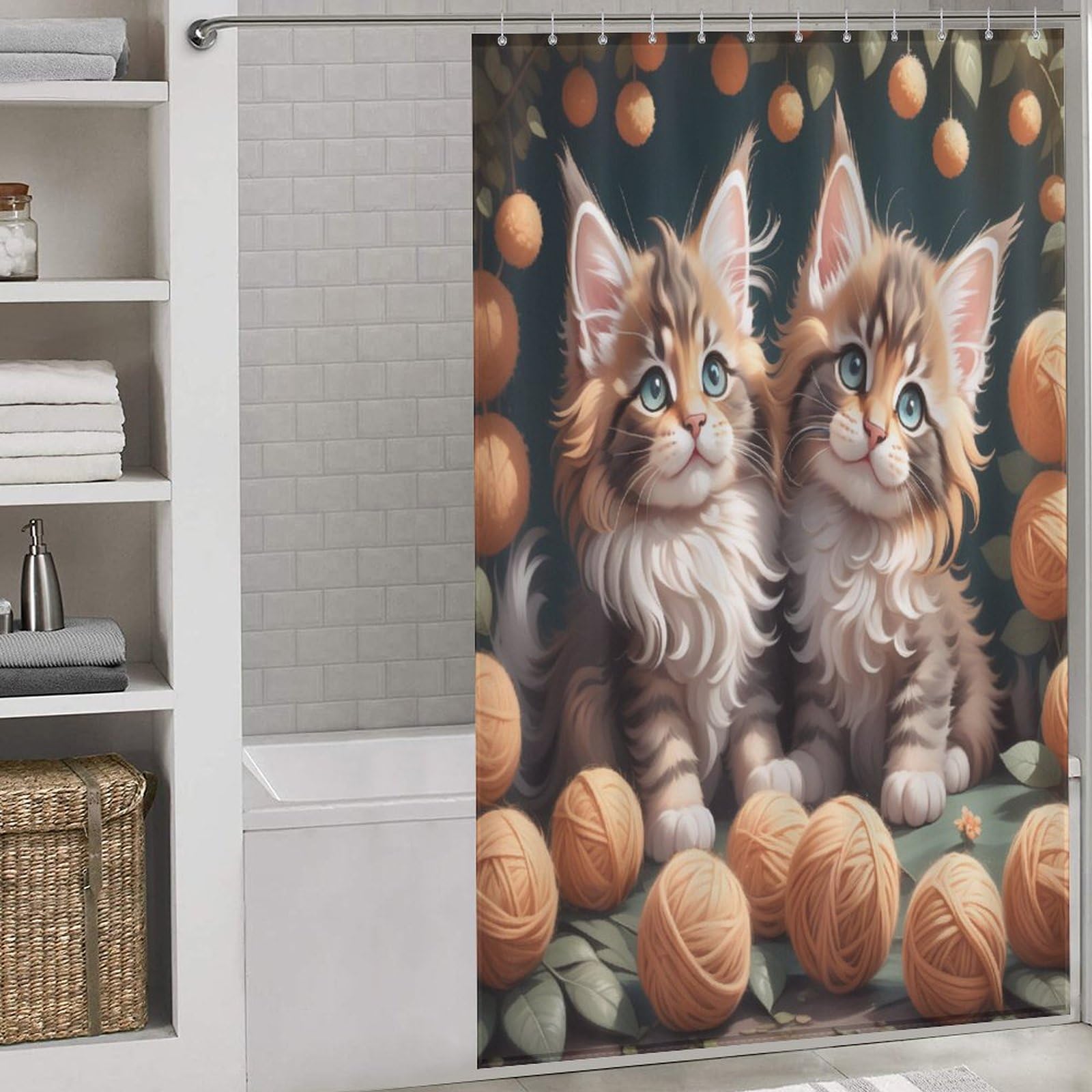 Rideau de douche chat lavable et imperméable en polyester pour garder votre salle de bain au sec